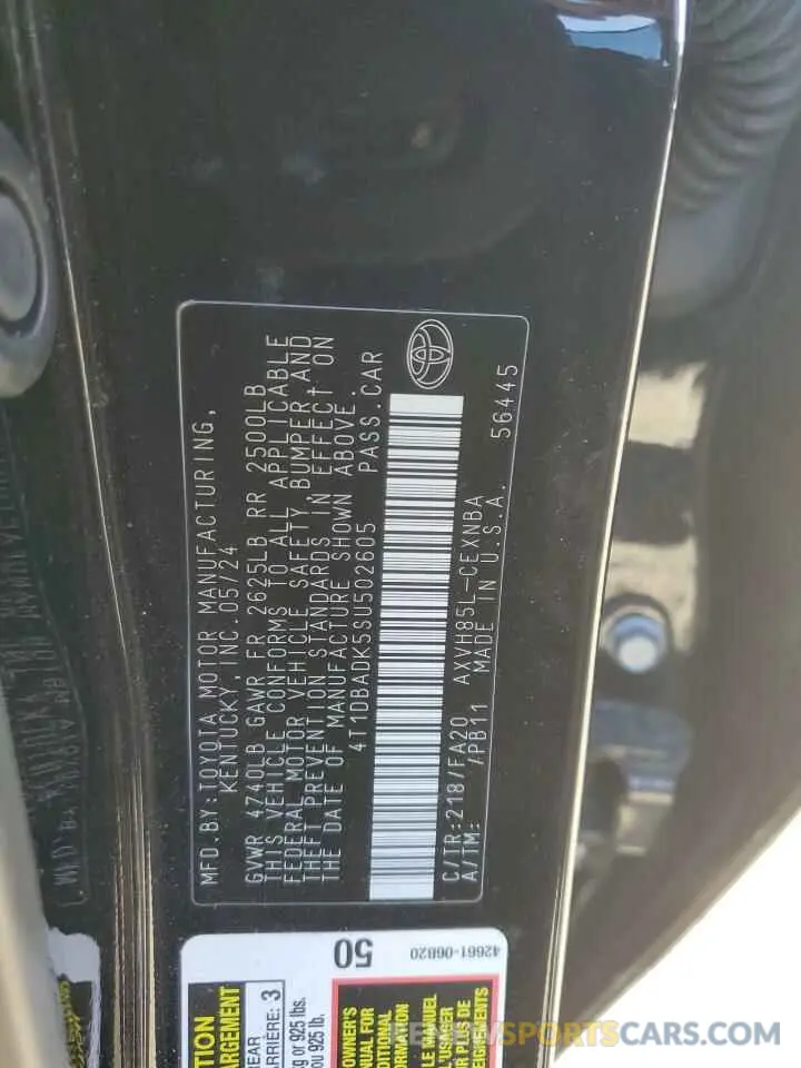 13 Photograph of a damaged car 4T1DBADK5SU502605 TOYOTA CAMRY 2025