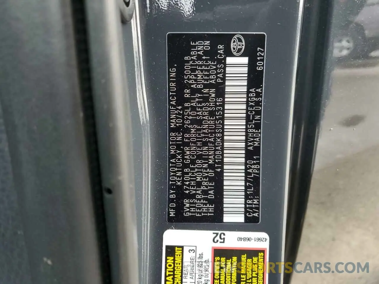 14 Photograph of a damaged car 4T1DBADK8SU515316 TOYOTA CAMRY 2025