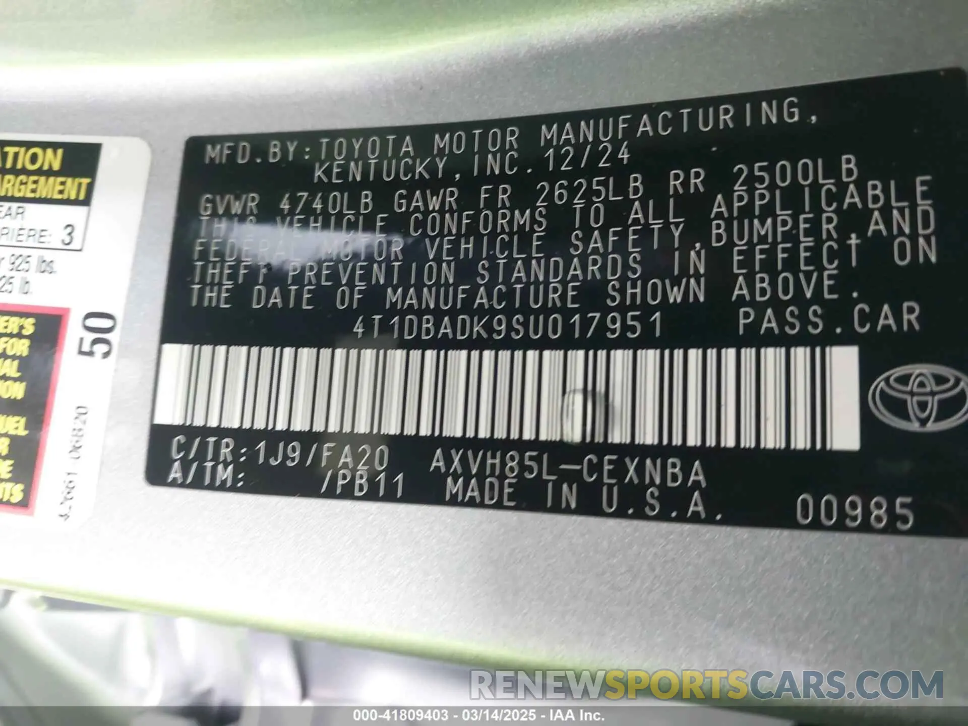 9 Photograph of a damaged car 4T1DBADK9SU017951 TOYOTA CAMRY 2025