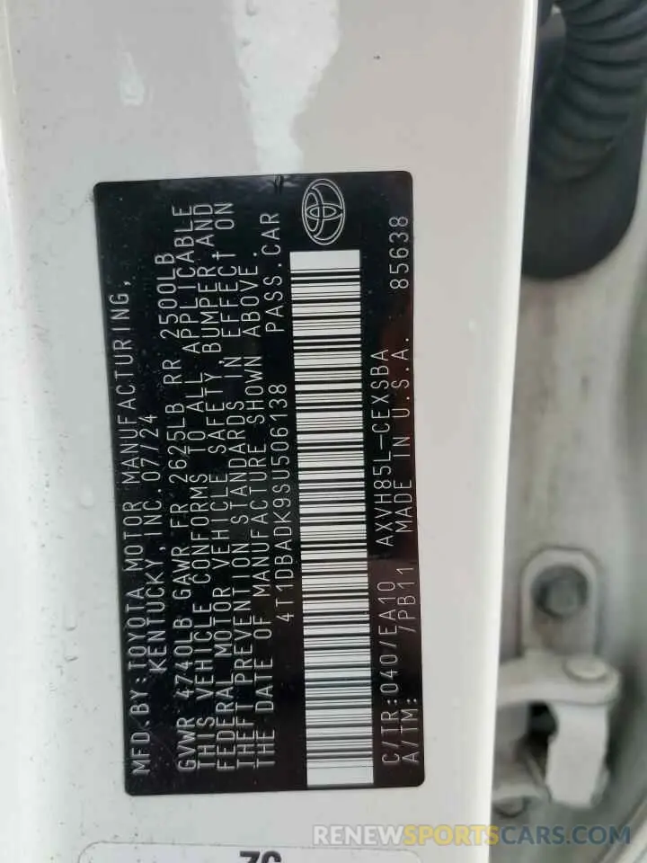 12 Photograph of a damaged car 4T1DBADK9SU506138 TOYOTA CAMRY 2025