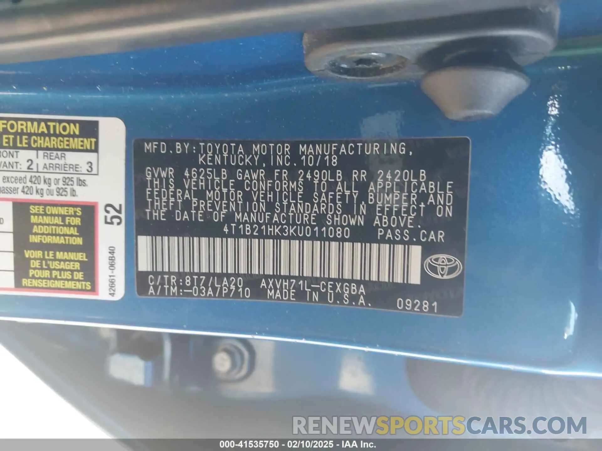 9 Photograph of a damaged car 4T1B21HK3KU011080 TOYOTA CAMRY HYBRID 2019