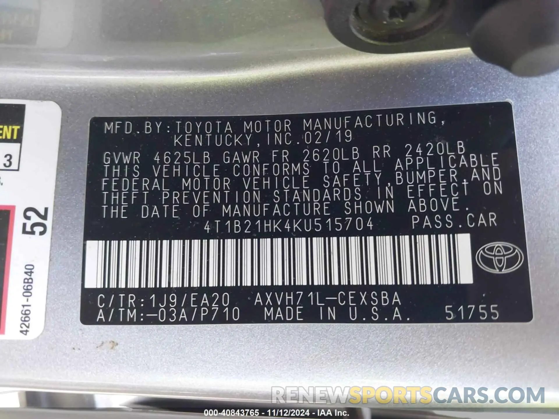9 Photograph of a damaged car 4T1B21HK4KU515704 TOYOTA CAMRY HYBRID 2019