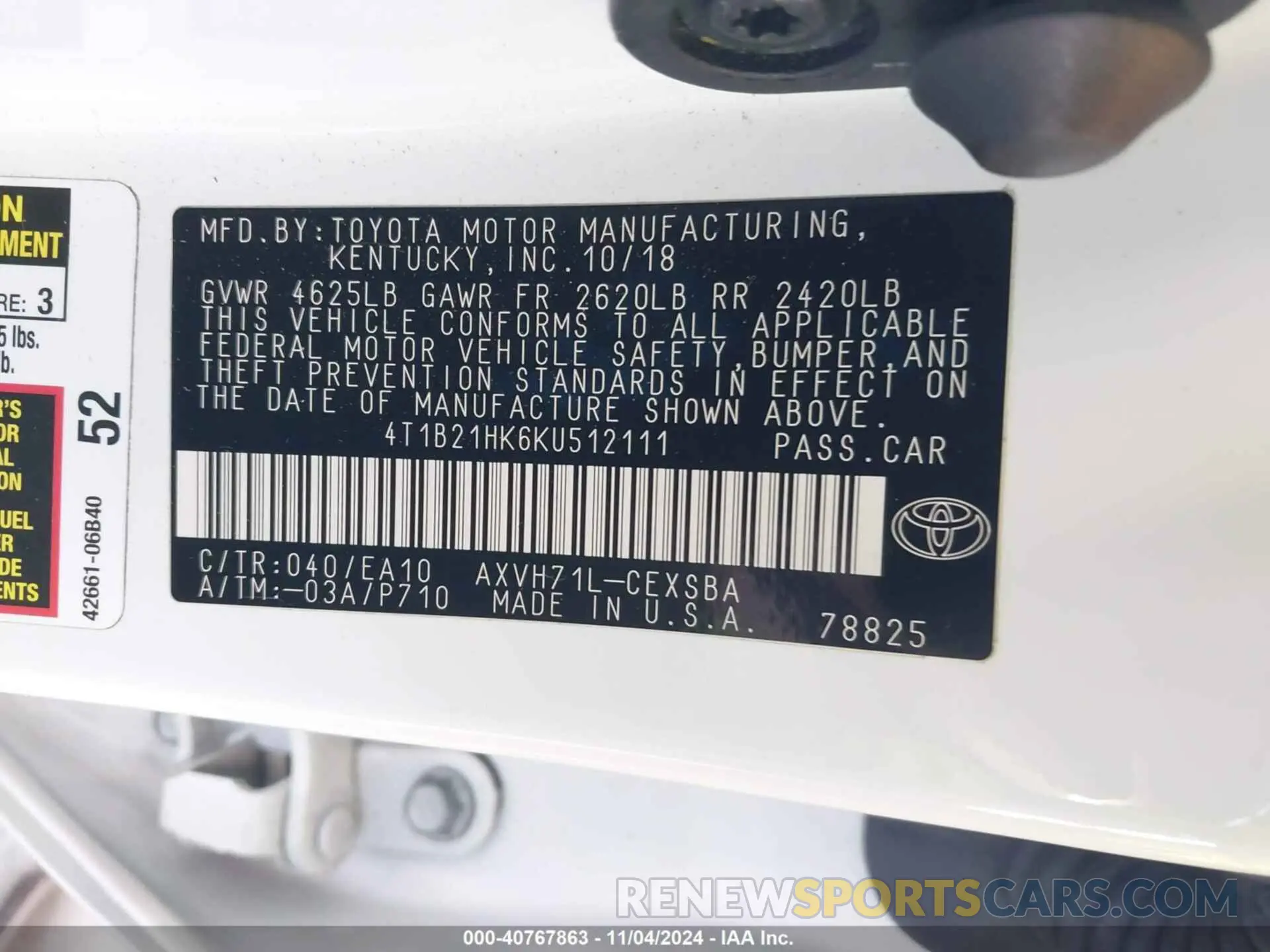 9 Photograph of a damaged car 4T1B21HK6KU512111 TOYOTA CAMRY HYBRID 2019