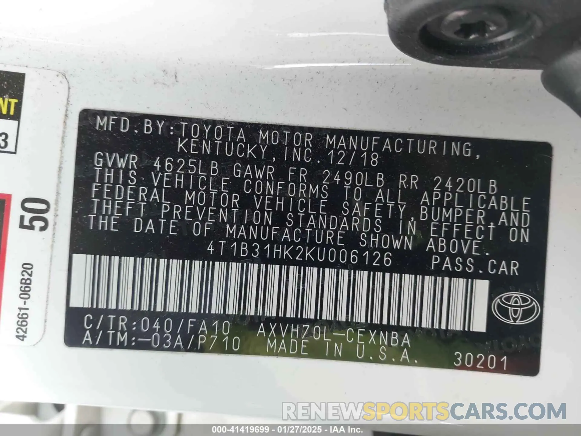 9 Photograph of a damaged car 4T1B31HK2KU006126 TOYOTA CAMRY HYBRID 2019