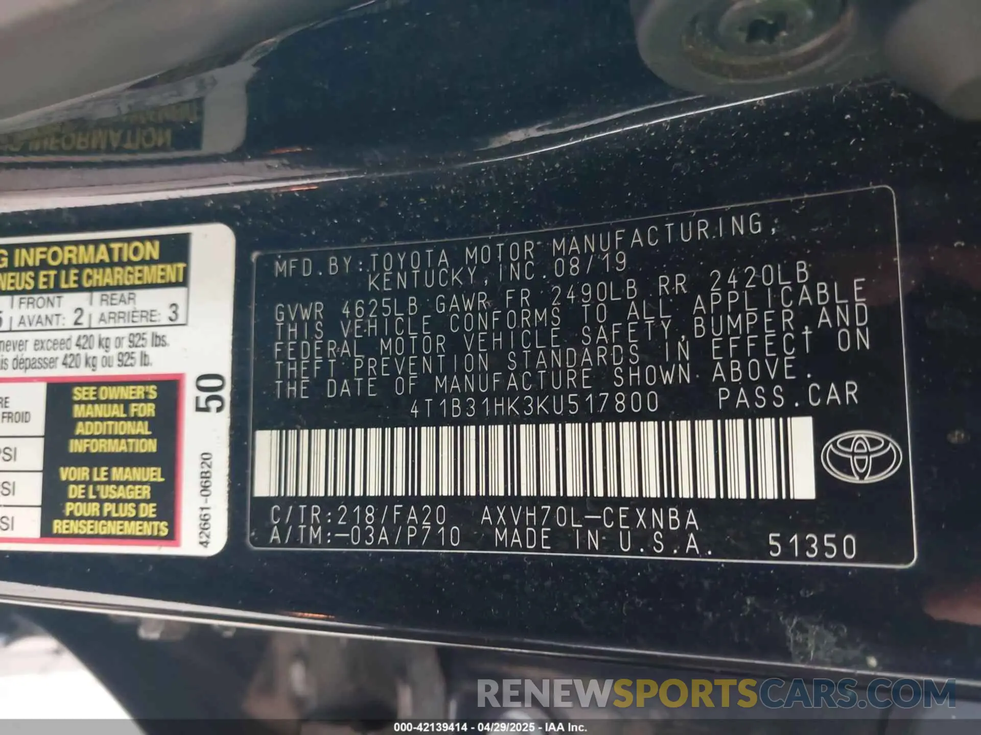 9 Photograph of a damaged car 4T1B31HK3KU517800 TOYOTA CAMRY HYBRID 2019
