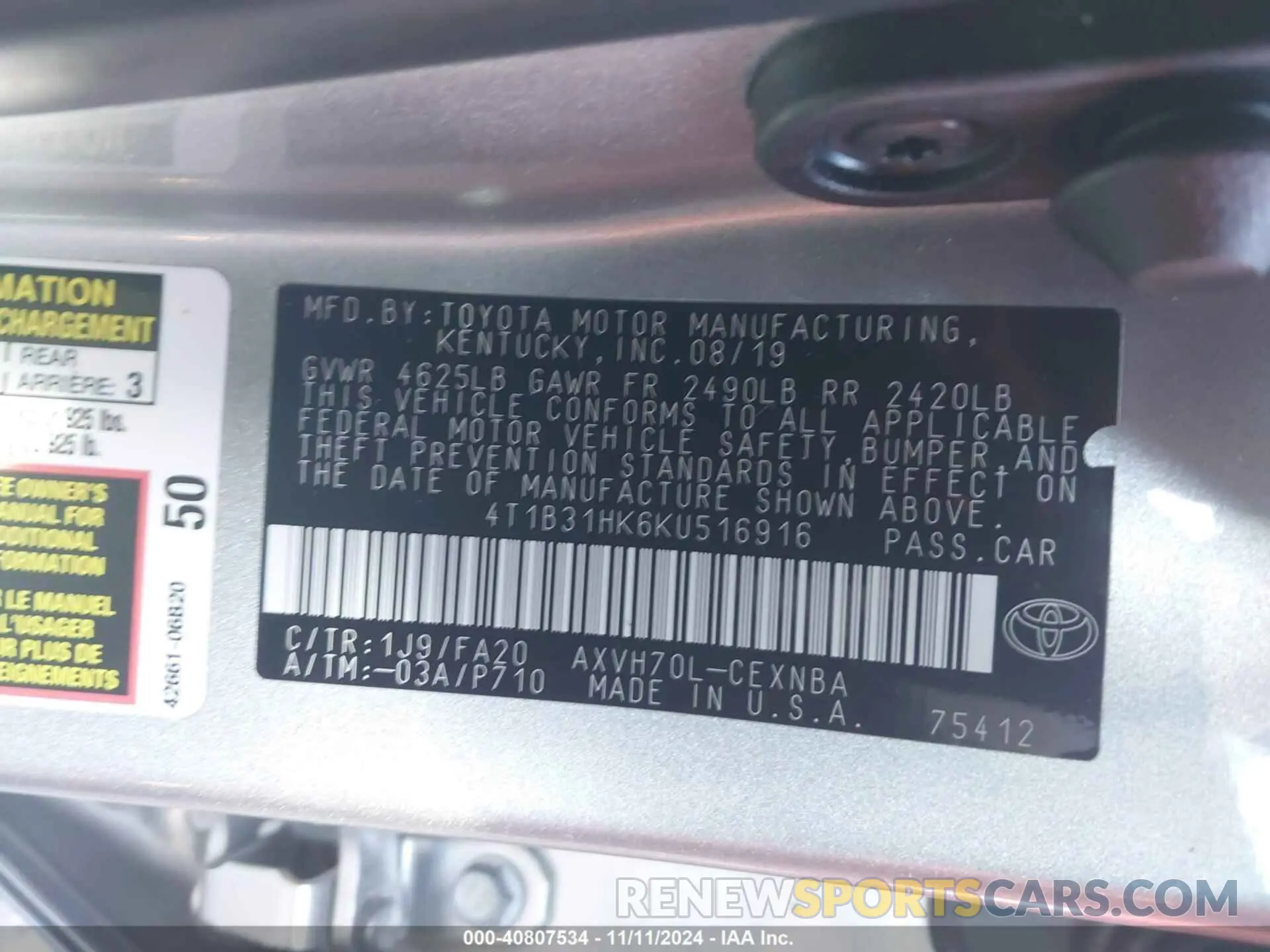 9 Photograph of a damaged car 4T1B31HK6KU516916 TOYOTA CAMRY HYBRID 2019