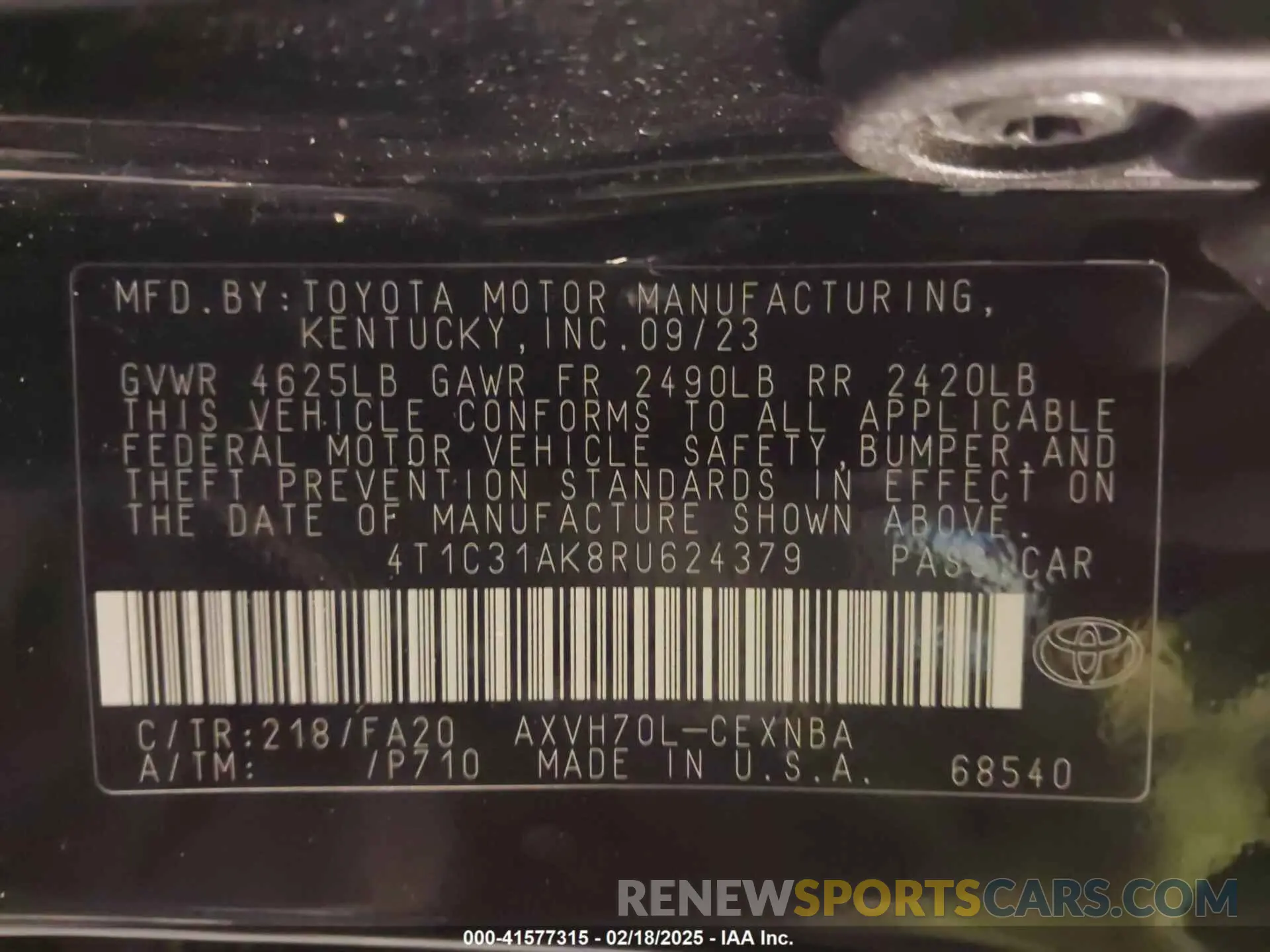 9 Photograph of a damaged car 4T1C31AK8RU624379 TOYOTA CAMRY HYBRID 2024