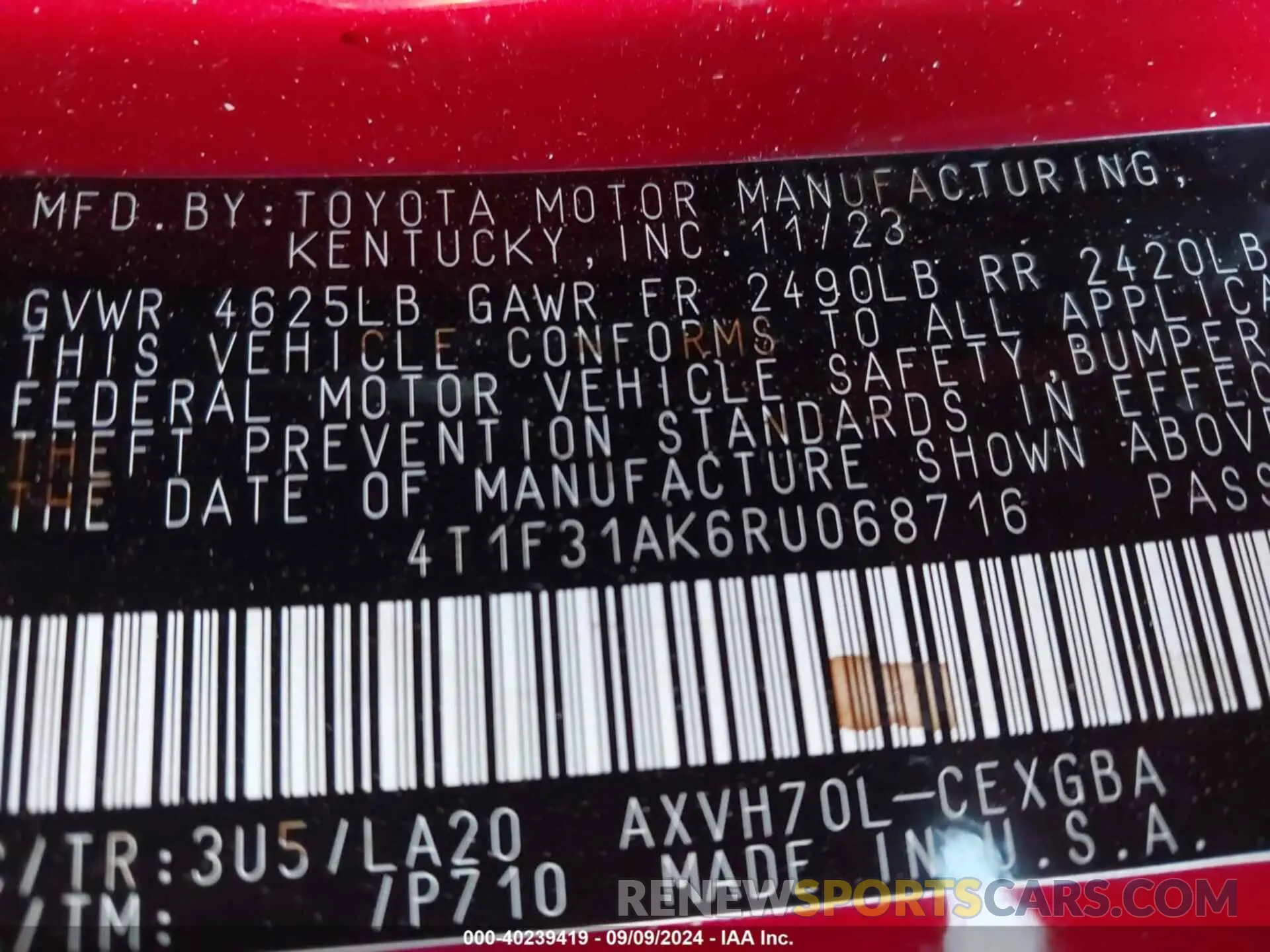 9 Photograph of a damaged car 4T1F31AK6RU068716 TOYOTA CAMRY HYBRID 2024