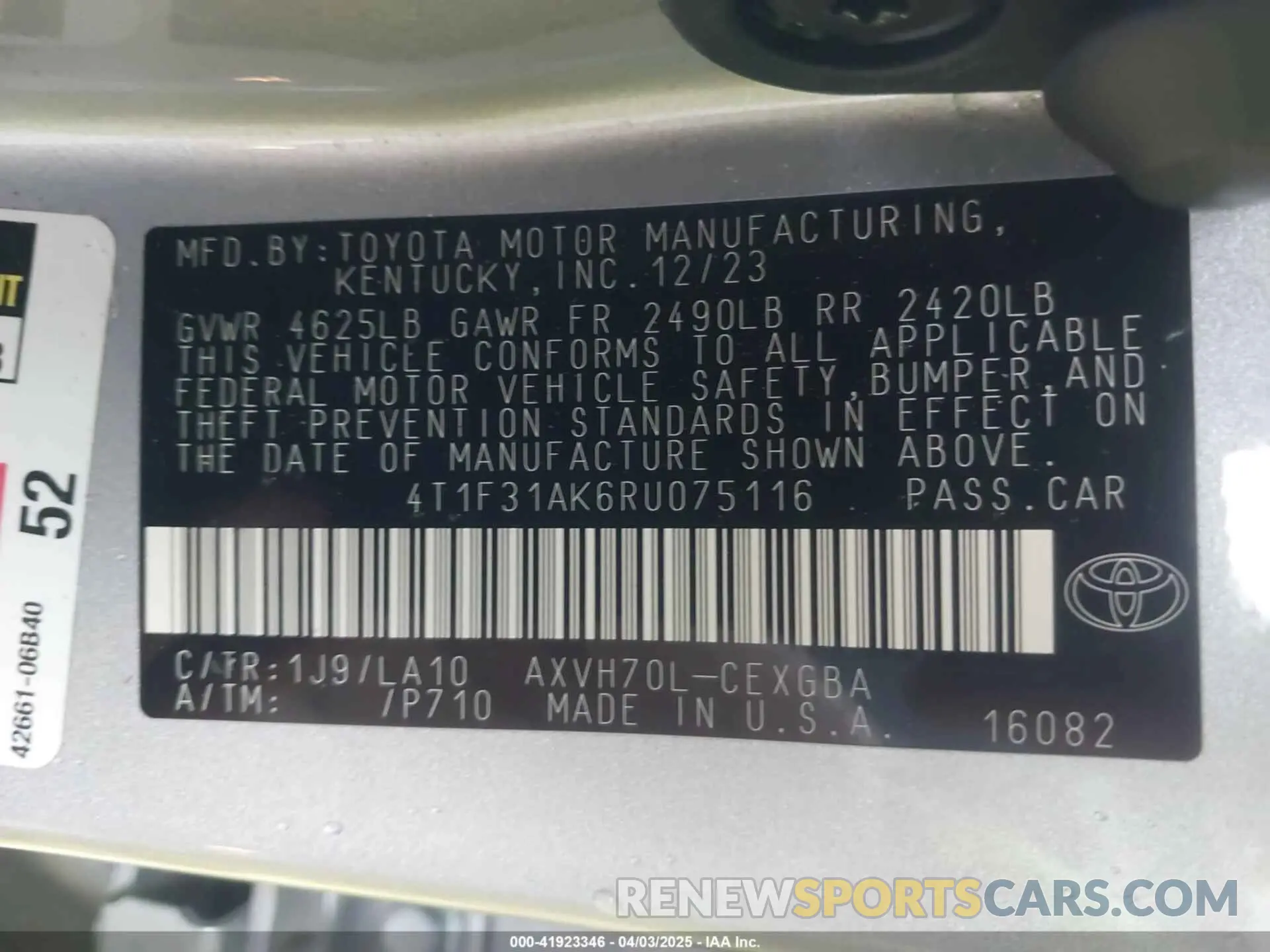 9 Photograph of a damaged car 4T1F31AK6RU075116 TOYOTA CAMRY HYBRID 2024