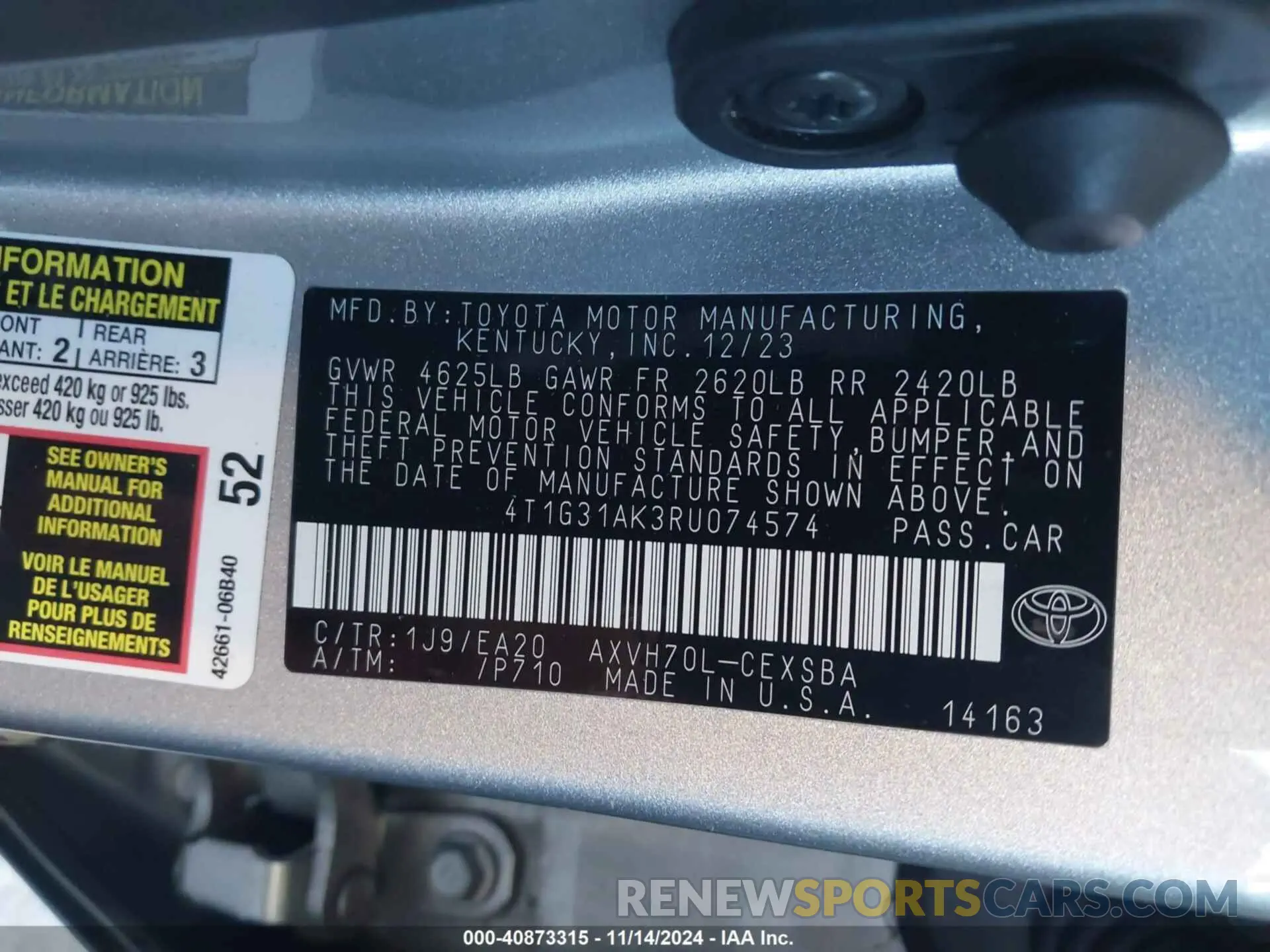 9 Photograph of a damaged car 4T1G31AK3RU074574 TOYOTA CAMRY HYBRID 2024