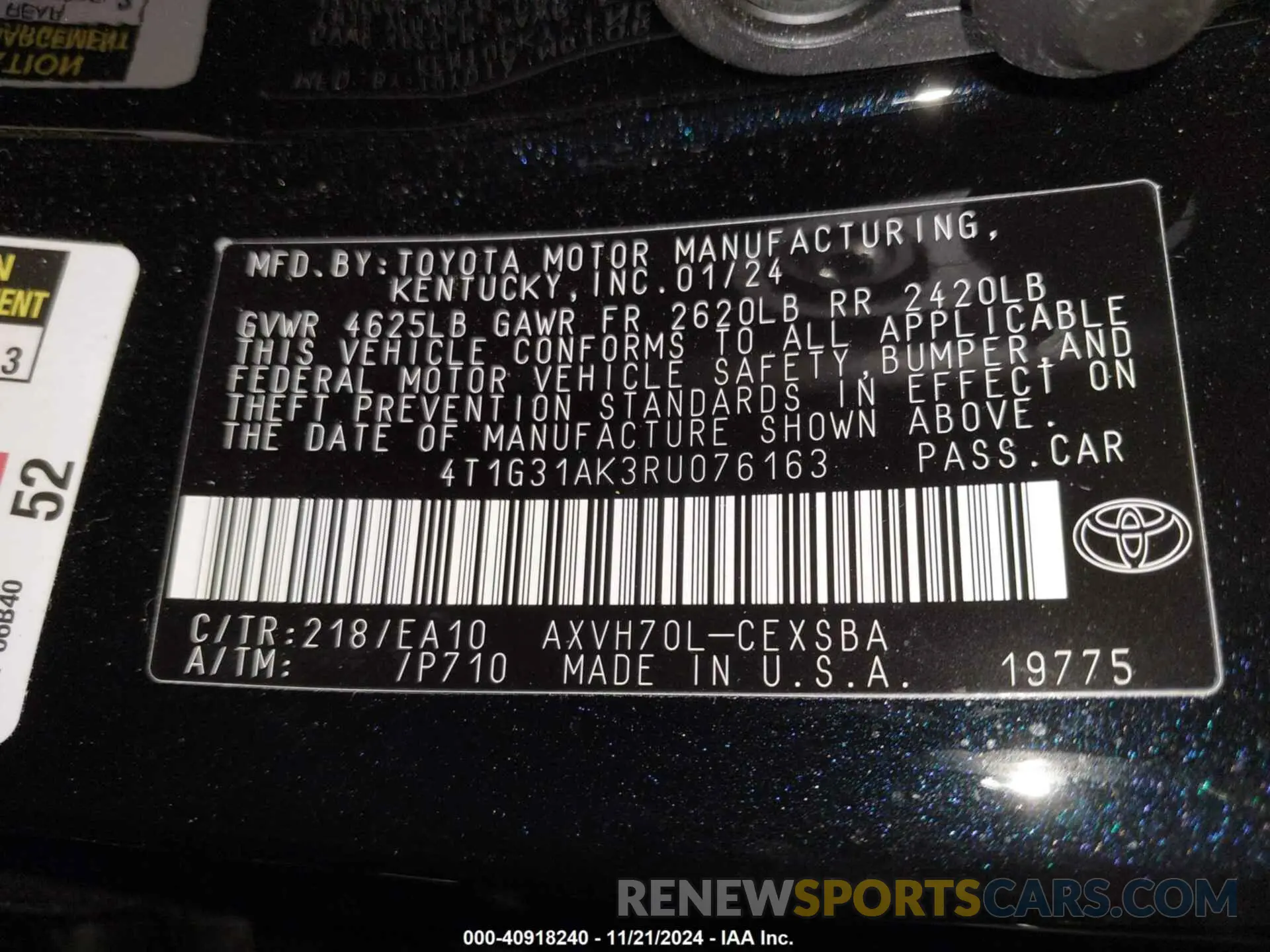 9 Photograph of a damaged car 4T1G31AK3RU076163 TOYOTA CAMRY HYBRID 2024