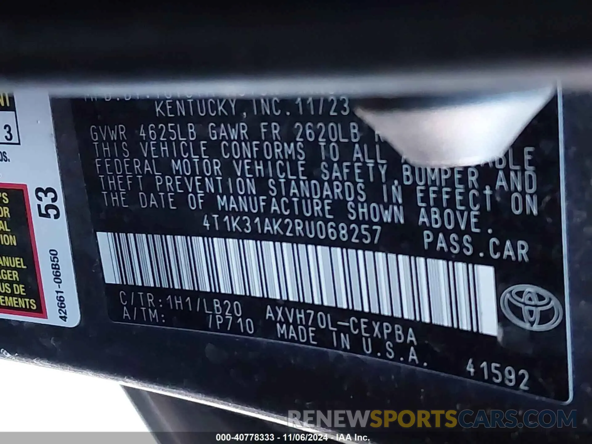 9 Photograph of a damaged car 4T1K31AK2RU068257 TOYOTA CAMRY HYBRID 2024