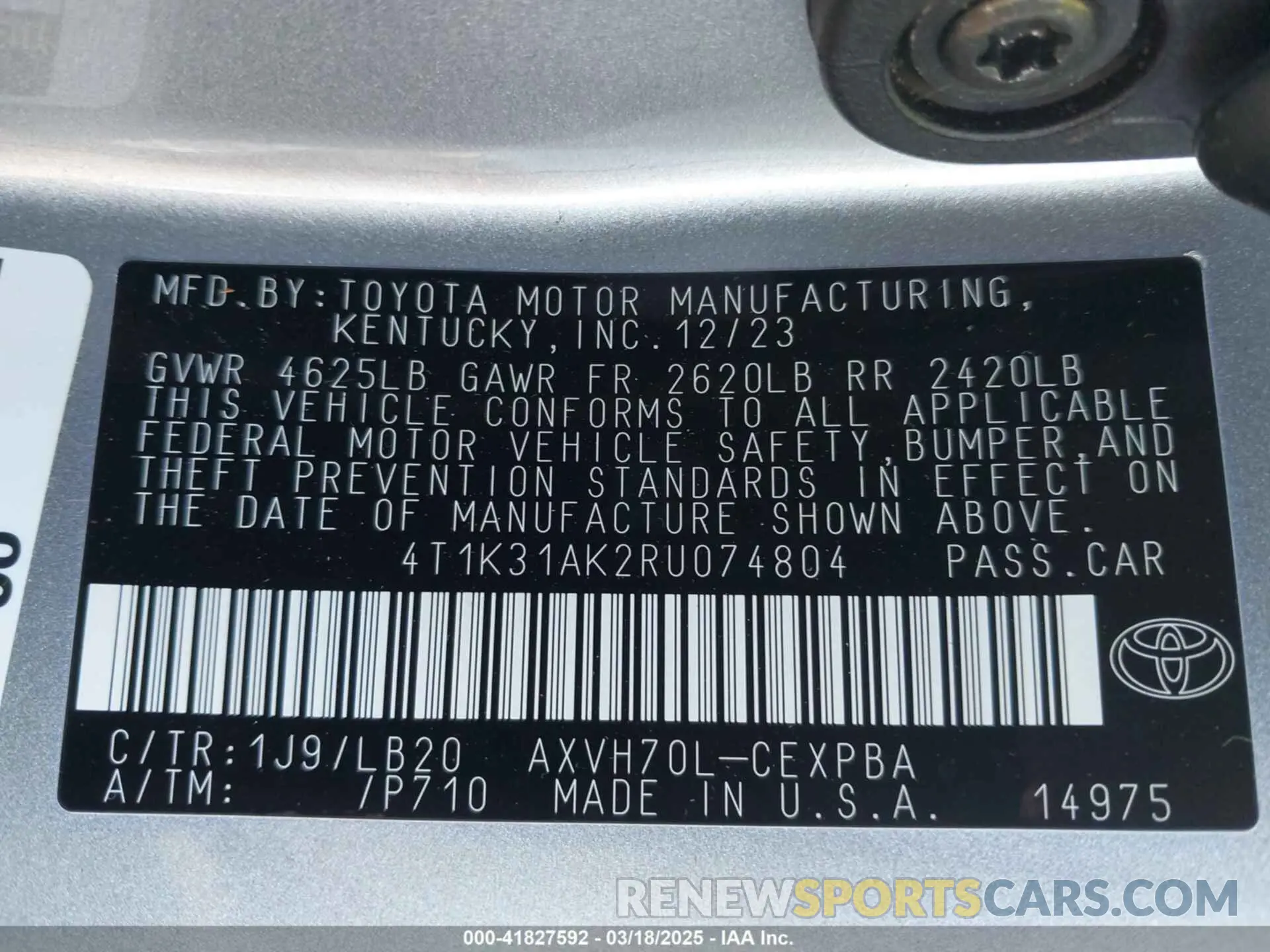 9 Photograph of a damaged car 4T1K31AK2RU074804 TOYOTA CAMRY HYBRID 2024