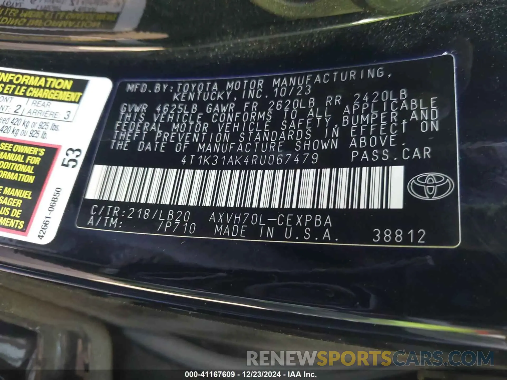 9 Photograph of a damaged car 4T1K31AK4RU067479 TOYOTA CAMRY HYBRID 2024