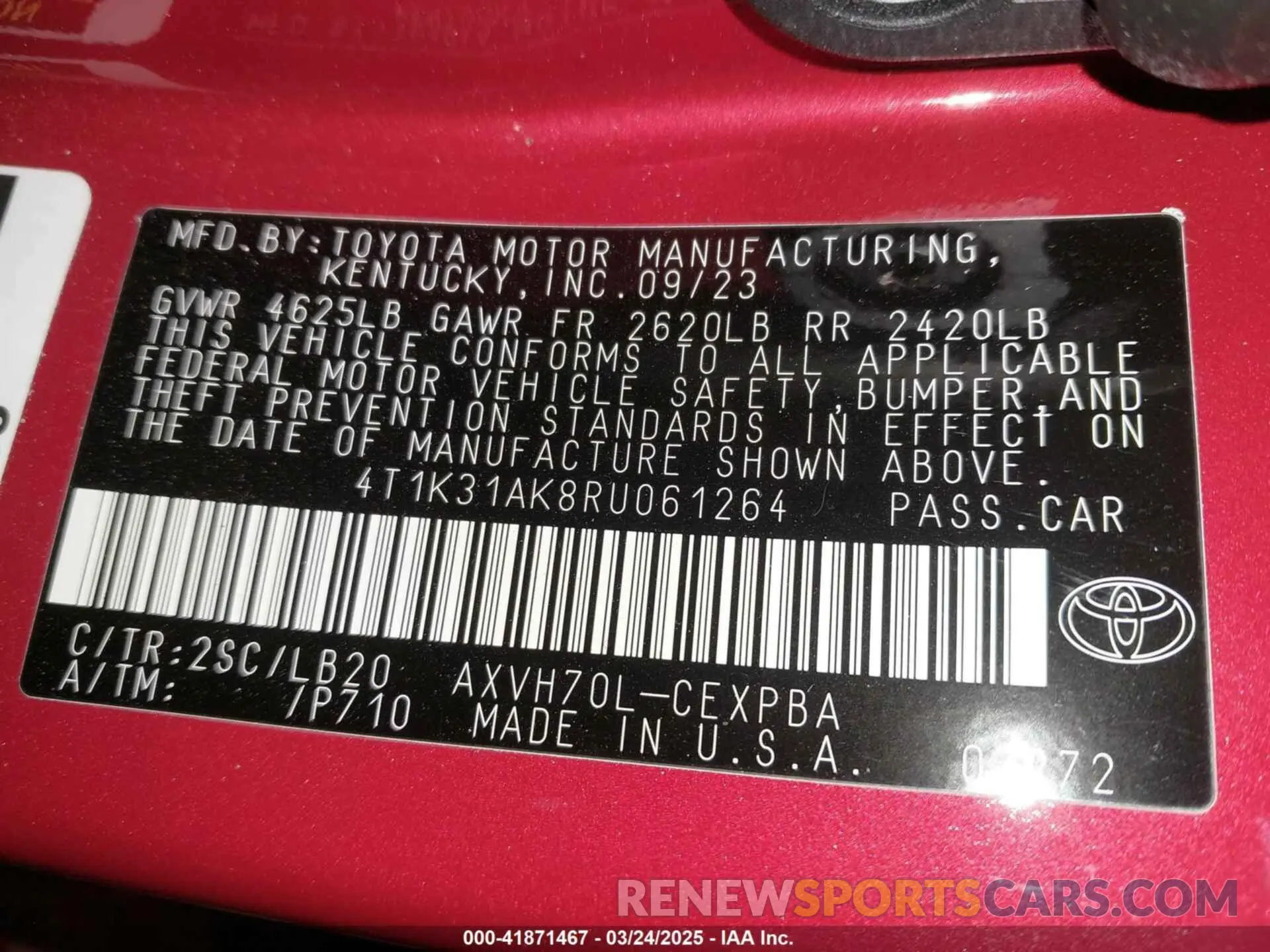 9 Photograph of a damaged car 4T1K31AK8RU061264 TOYOTA CAMRY HYBRID 2024