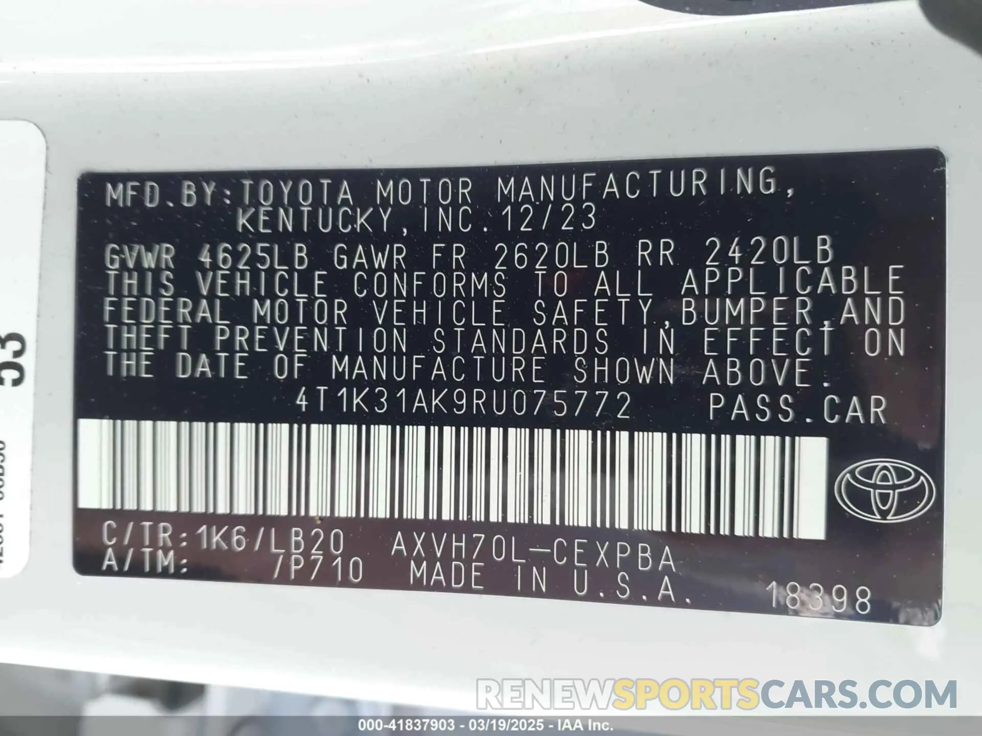 9 Photograph of a damaged car 4T1K31AK9RU075772 TOYOTA CAMRY HYBRID 2024
