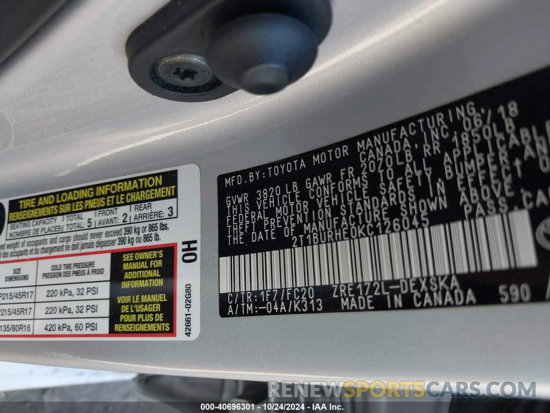 9 Photograph of a damaged car 2T1BURHE0KC126045 TOYOTA COROLLA 2019