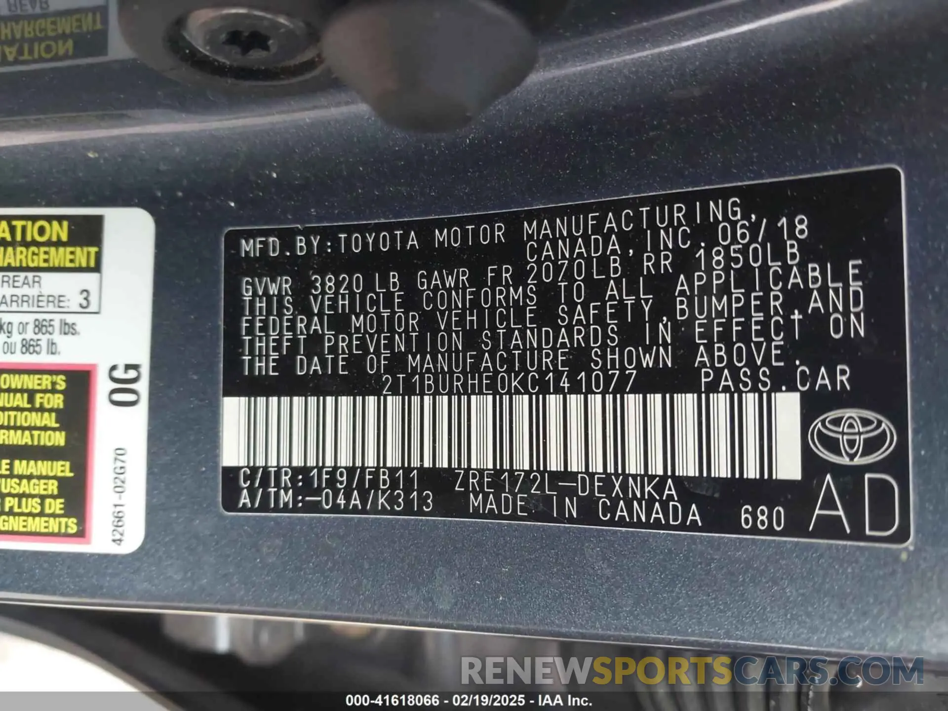 9 Photograph of a damaged car 2T1BURHE0KC141077 TOYOTA COROLLA 2019