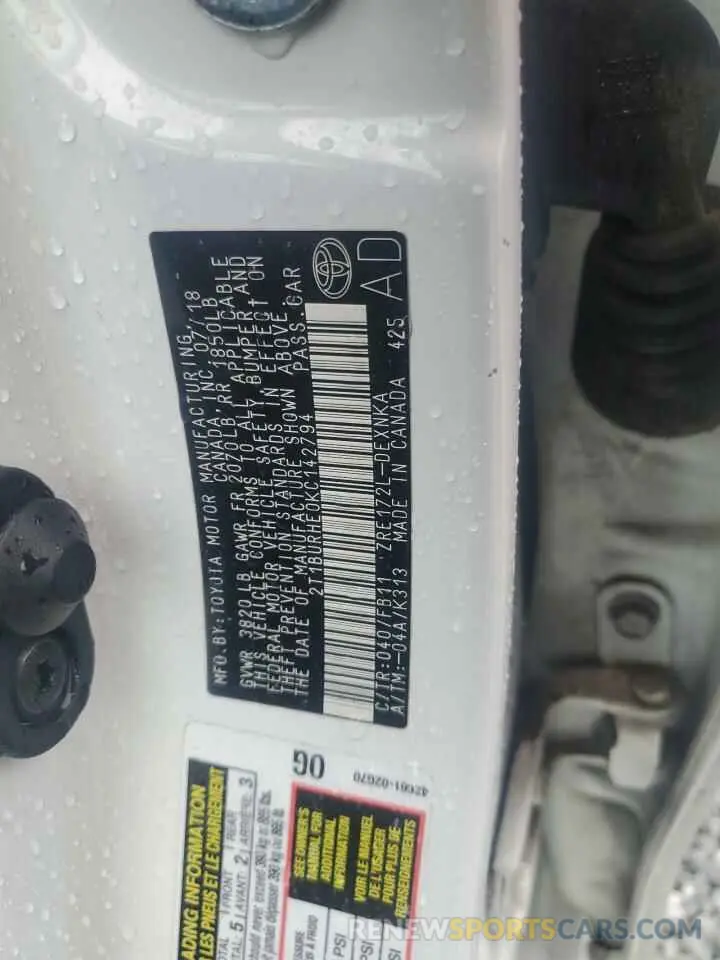 13 Photograph of a damaged car 2T1BURHE0KC142794 TOYOTA COROLLA 2019
