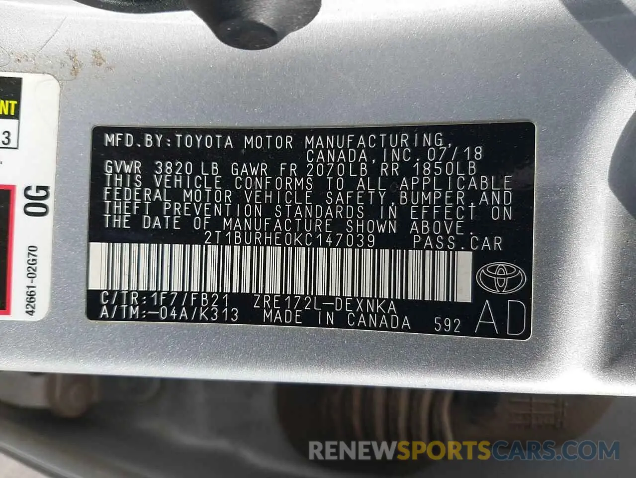 15 Photograph of a damaged car 2T1BURHE0KC147039 TOYOTA COROLLA 2019