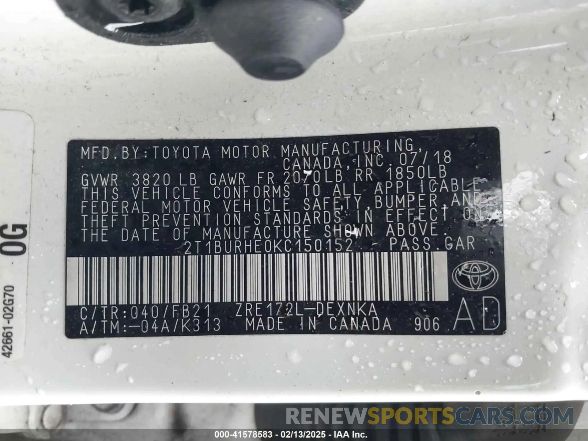 9 Photograph of a damaged car 2T1BURHE0KC150152 TOYOTA COROLLA 2019