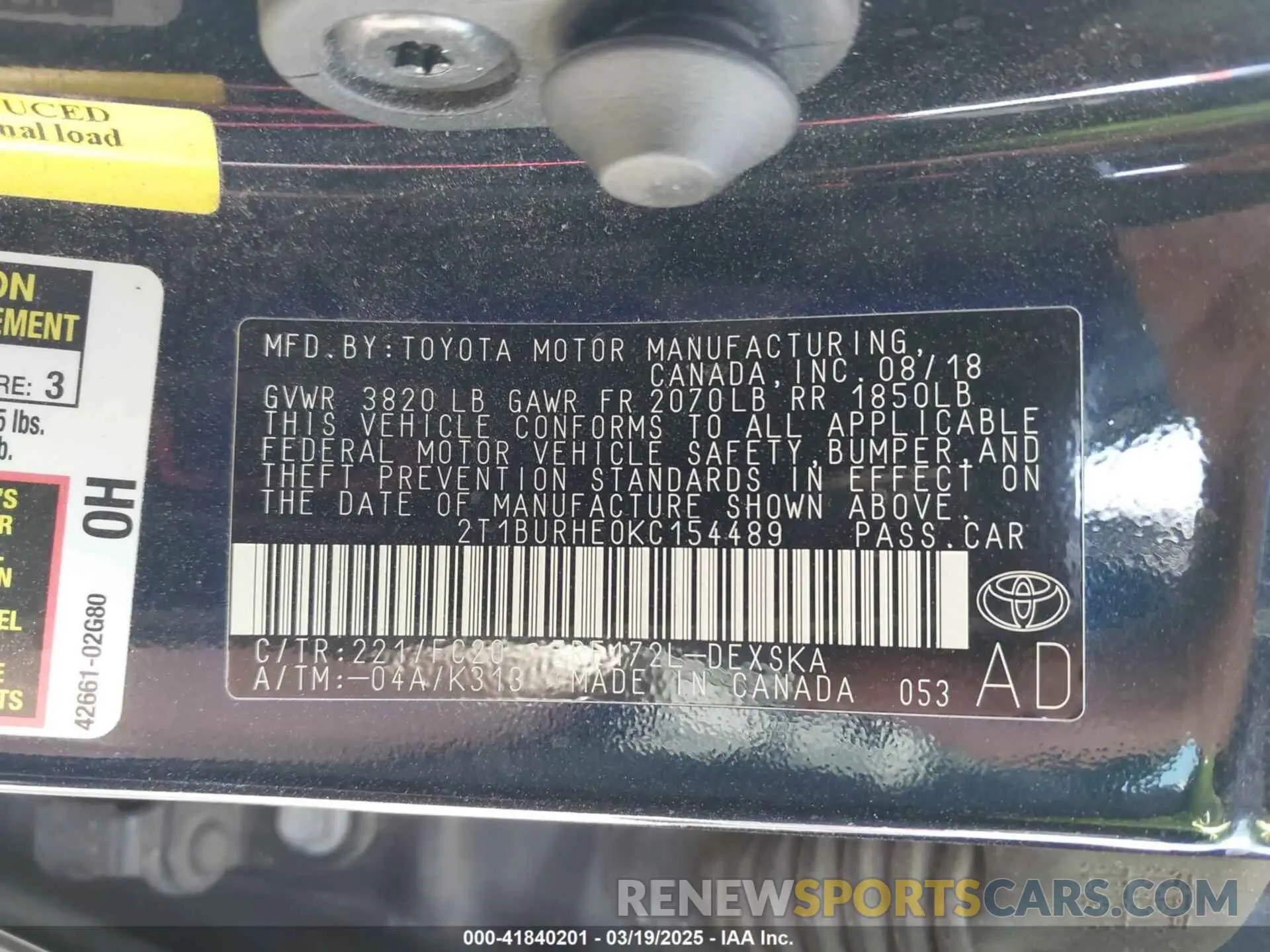 9 Photograph of a damaged car 2T1BURHE0KC154489 TOYOTA COROLLA 2019
