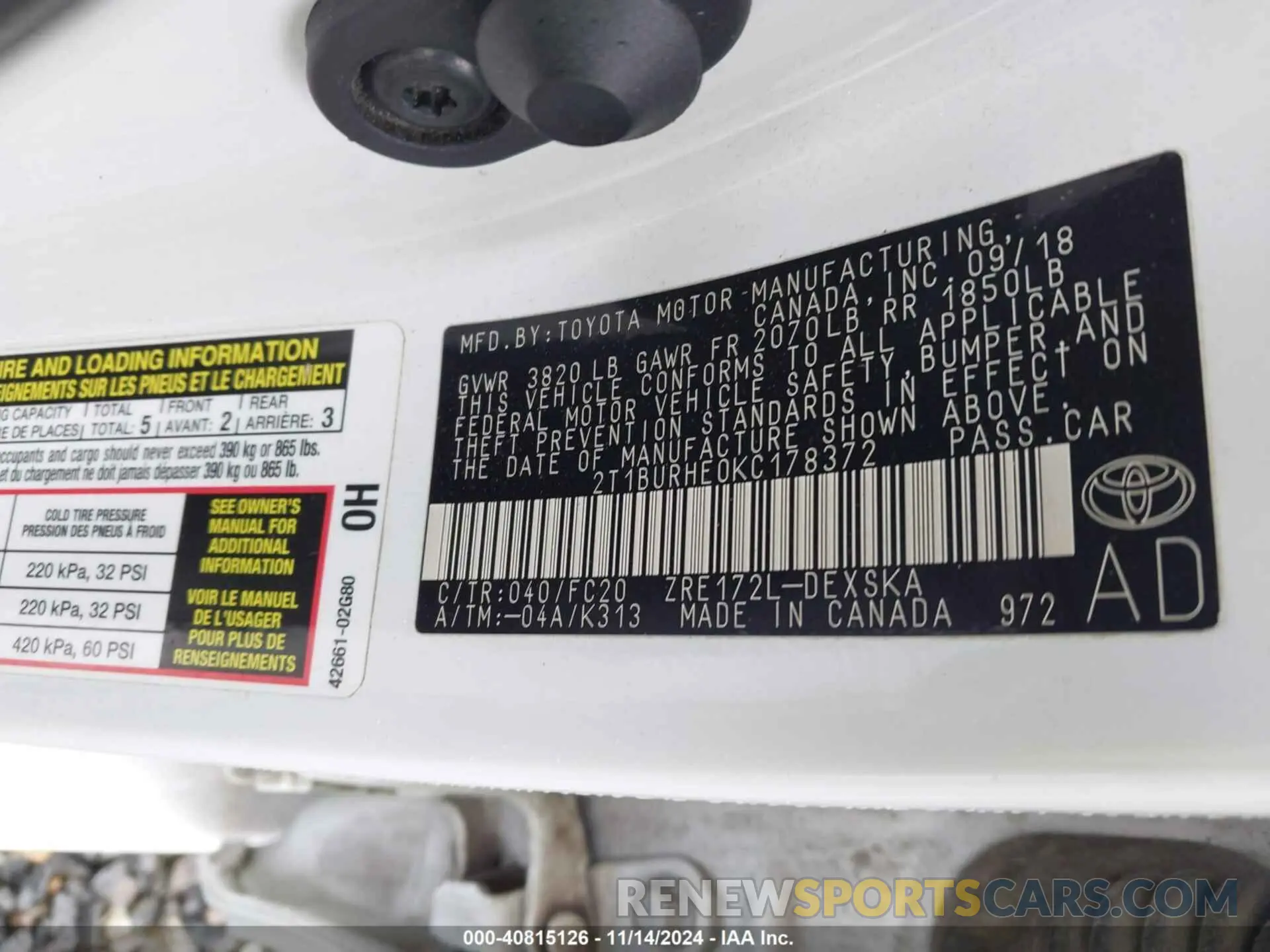 9 Photograph of a damaged car 2T1BURHE0KC178372 TOYOTA COROLLA 2019
