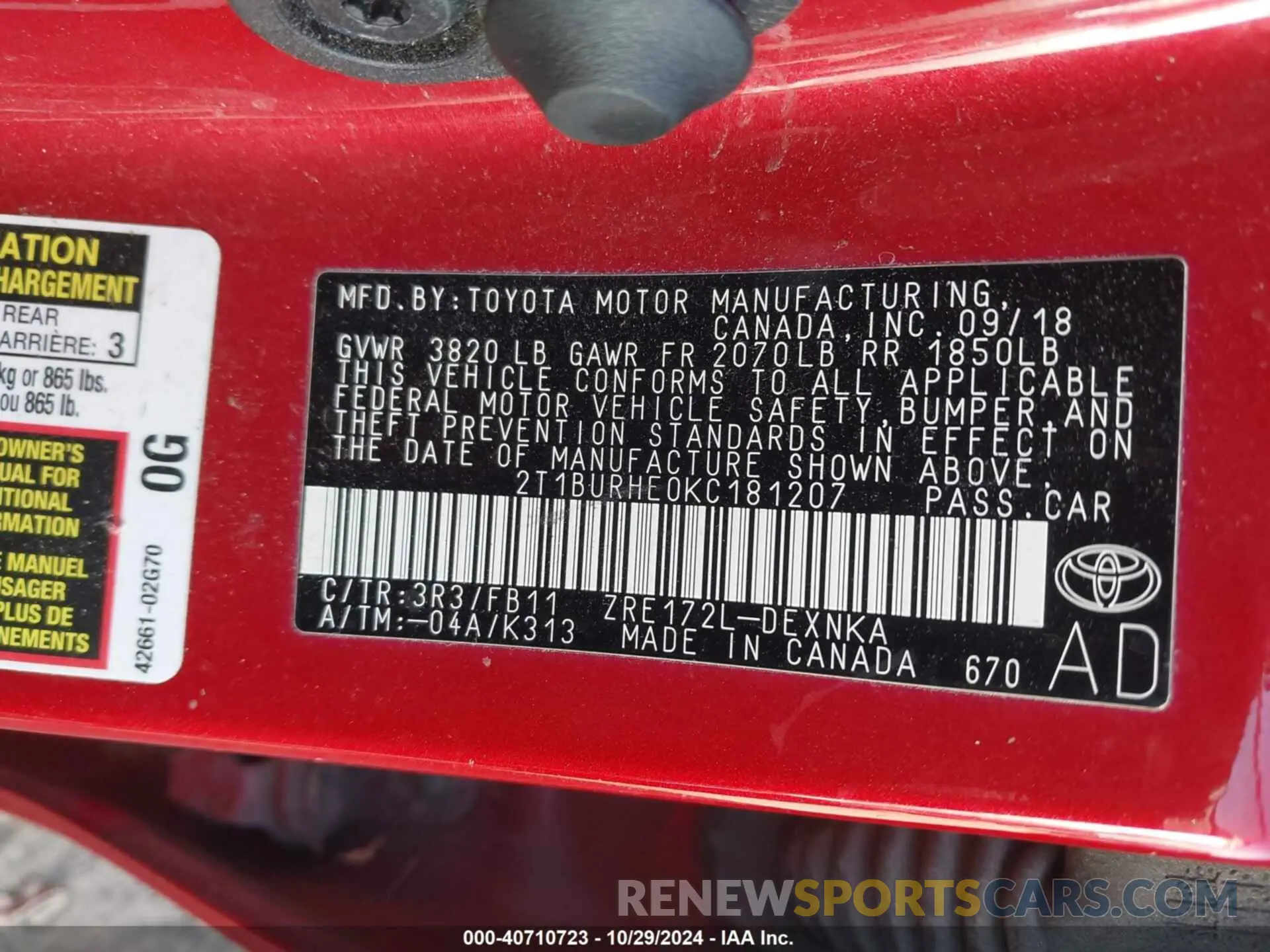 9 Photograph of a damaged car 2T1BURHE0KC181207 TOYOTA COROLLA 2019