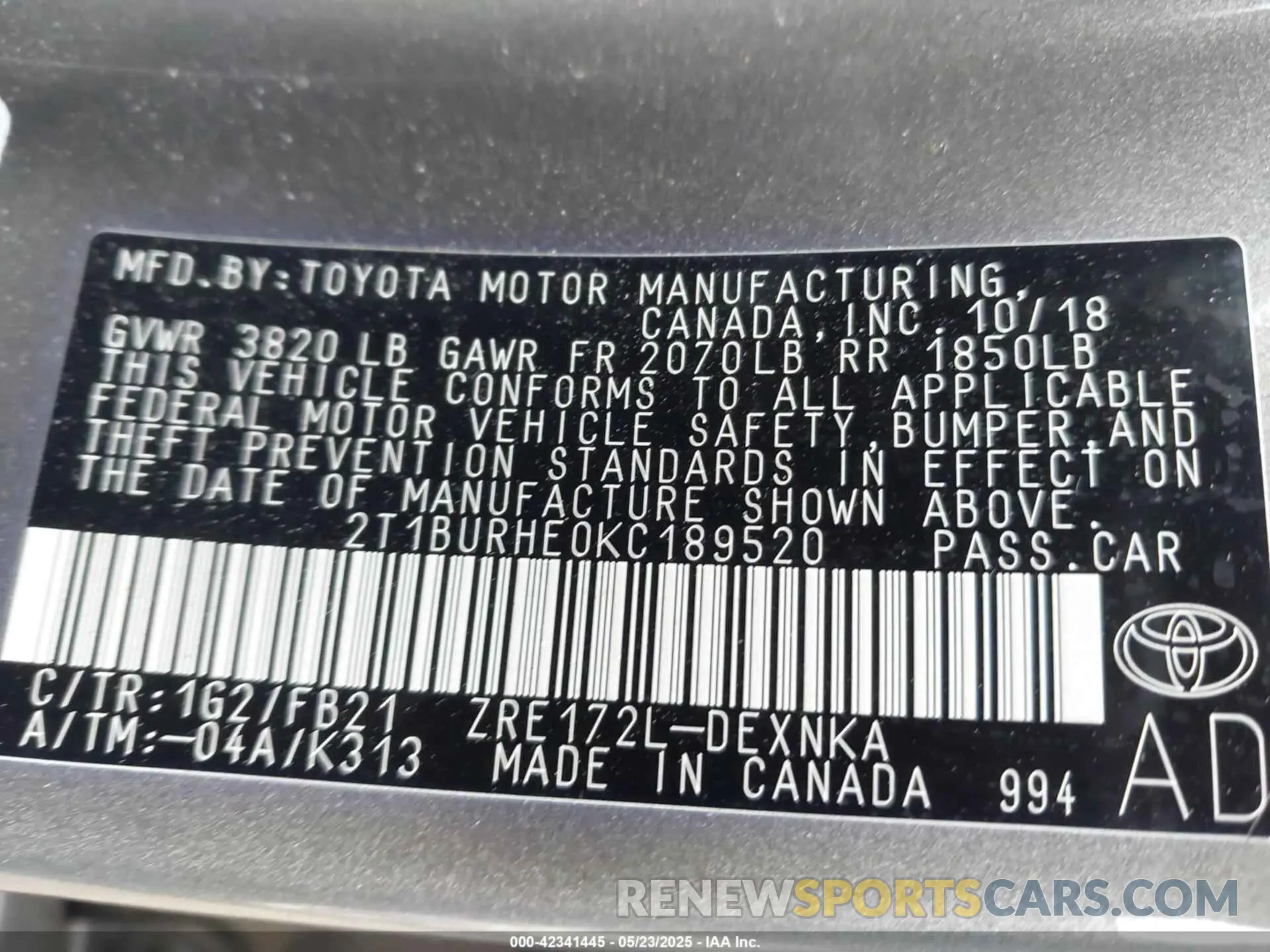 9 Photograph of a damaged car 2T1BURHE0KC189520 TOYOTA COROLLA 2019
