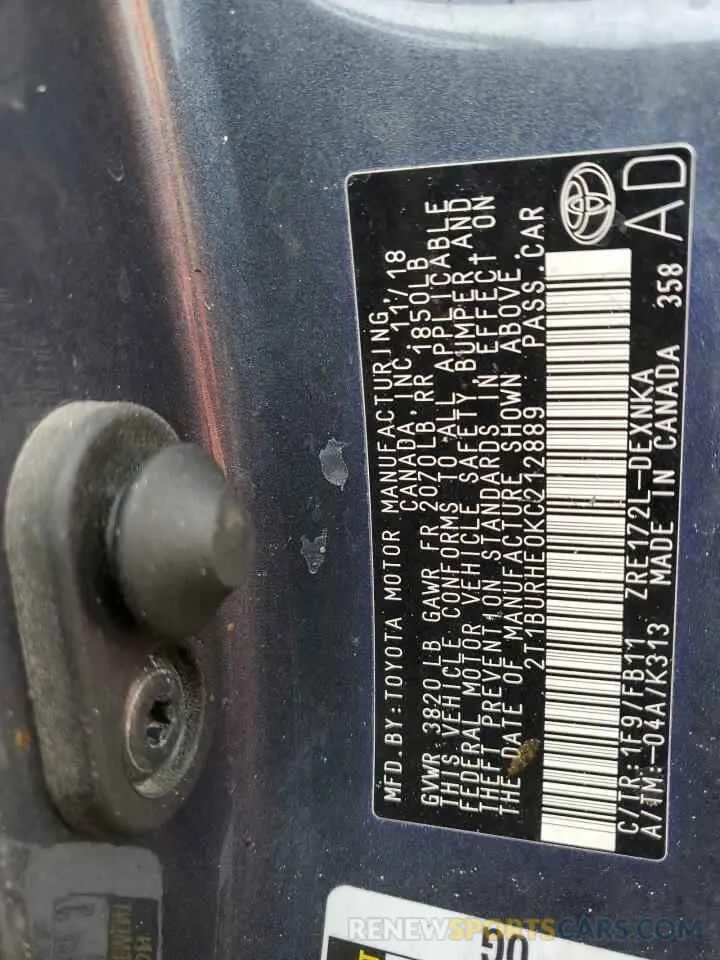 12 Photograph of a damaged car 2T1BURHE0KC212889 TOYOTA COROLLA 2019