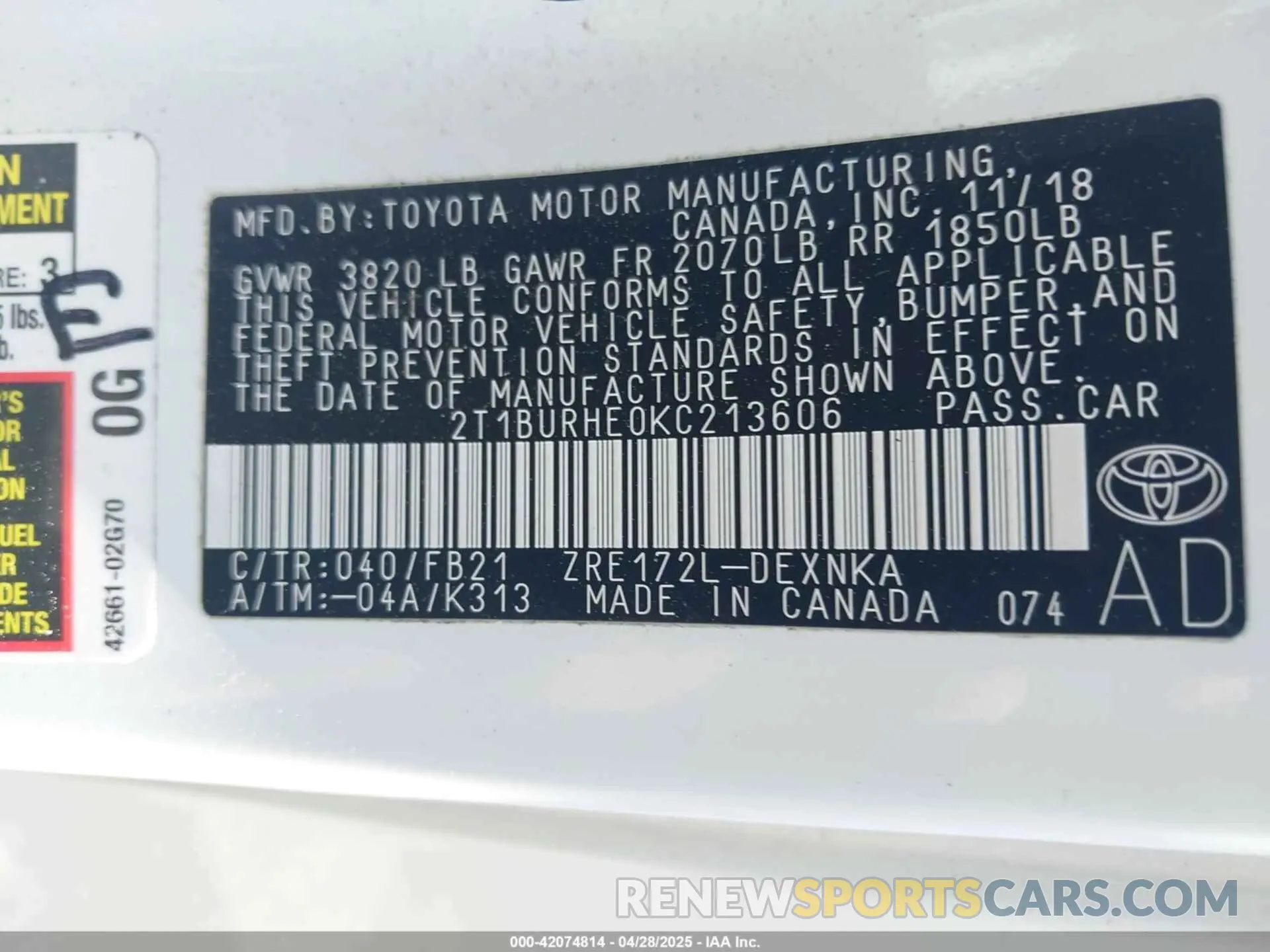9 Photograph of a damaged car 2T1BURHE0KC213606 TOYOTA COROLLA 2019