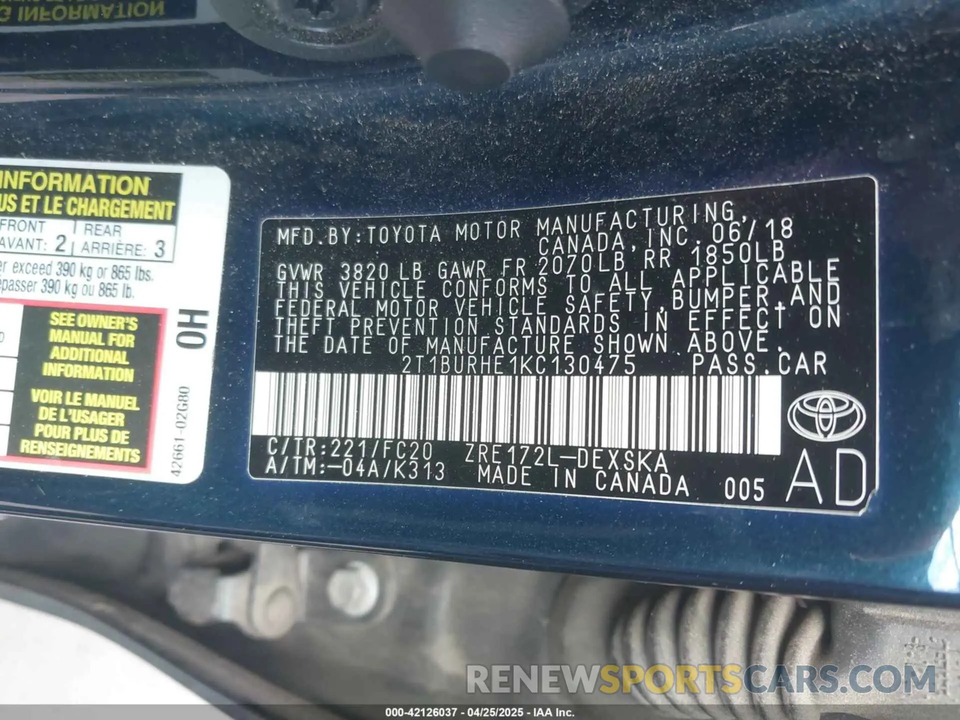 9 Photograph of a damaged car 2T1BURHE1KC130475 TOYOTA COROLLA 2019