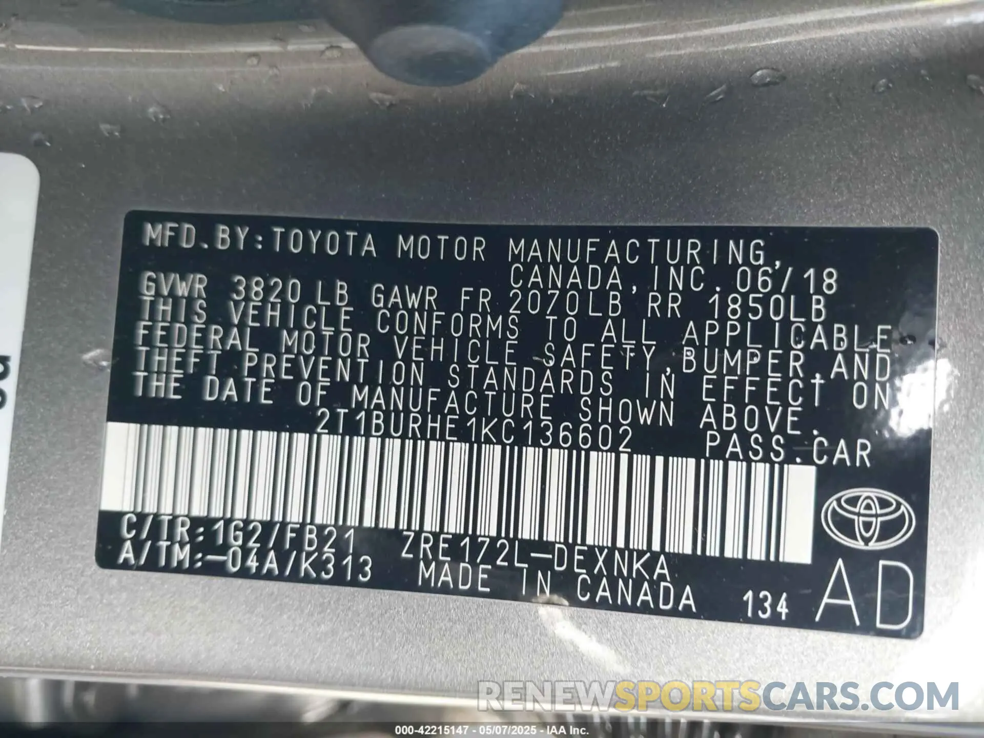 9 Photograph of a damaged car 2T1BURHE1KC136602 TOYOTA COROLLA 2019