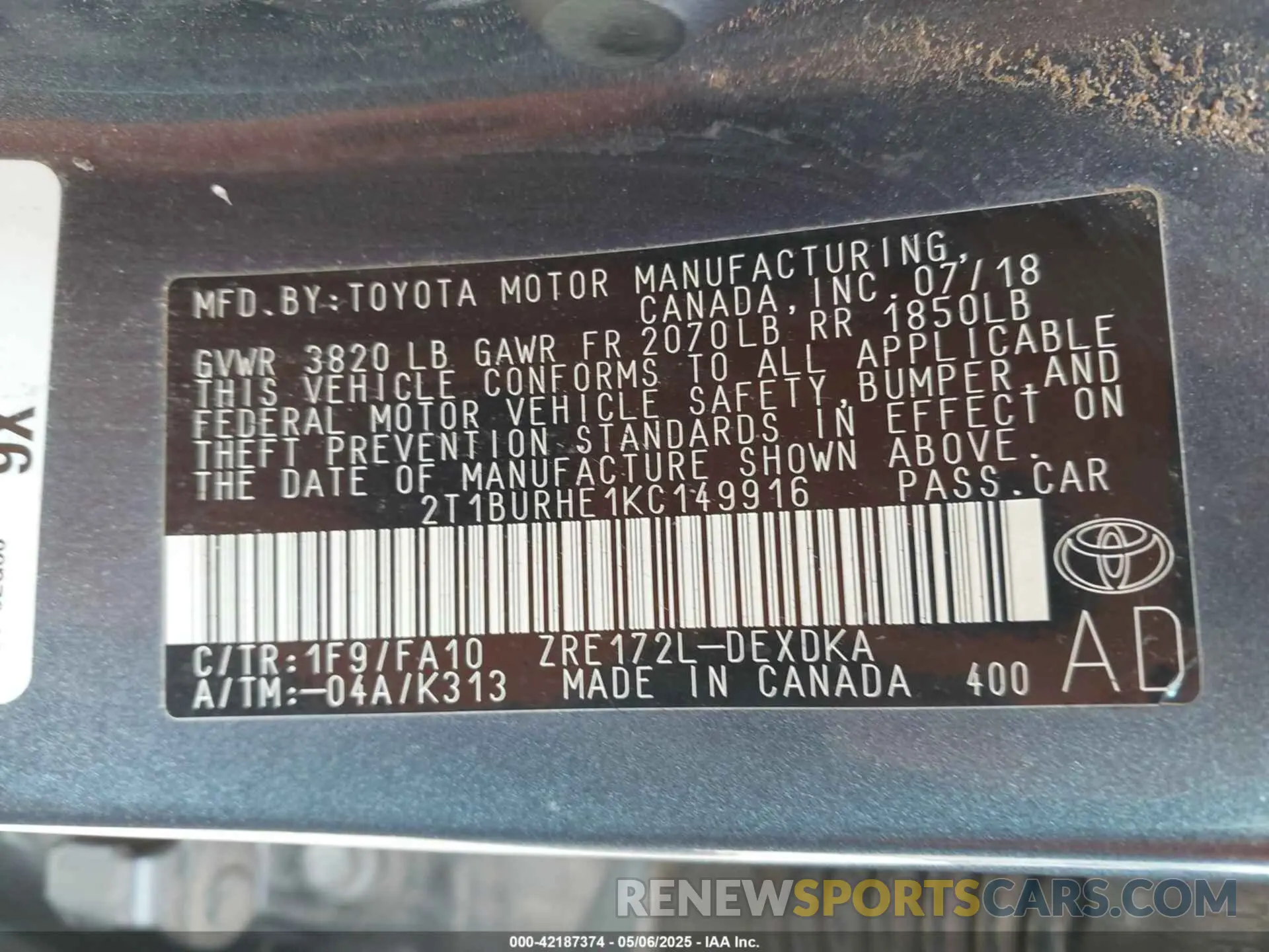 9 Photograph of a damaged car 2T1BURHE1KC149916 TOYOTA COROLLA 2019