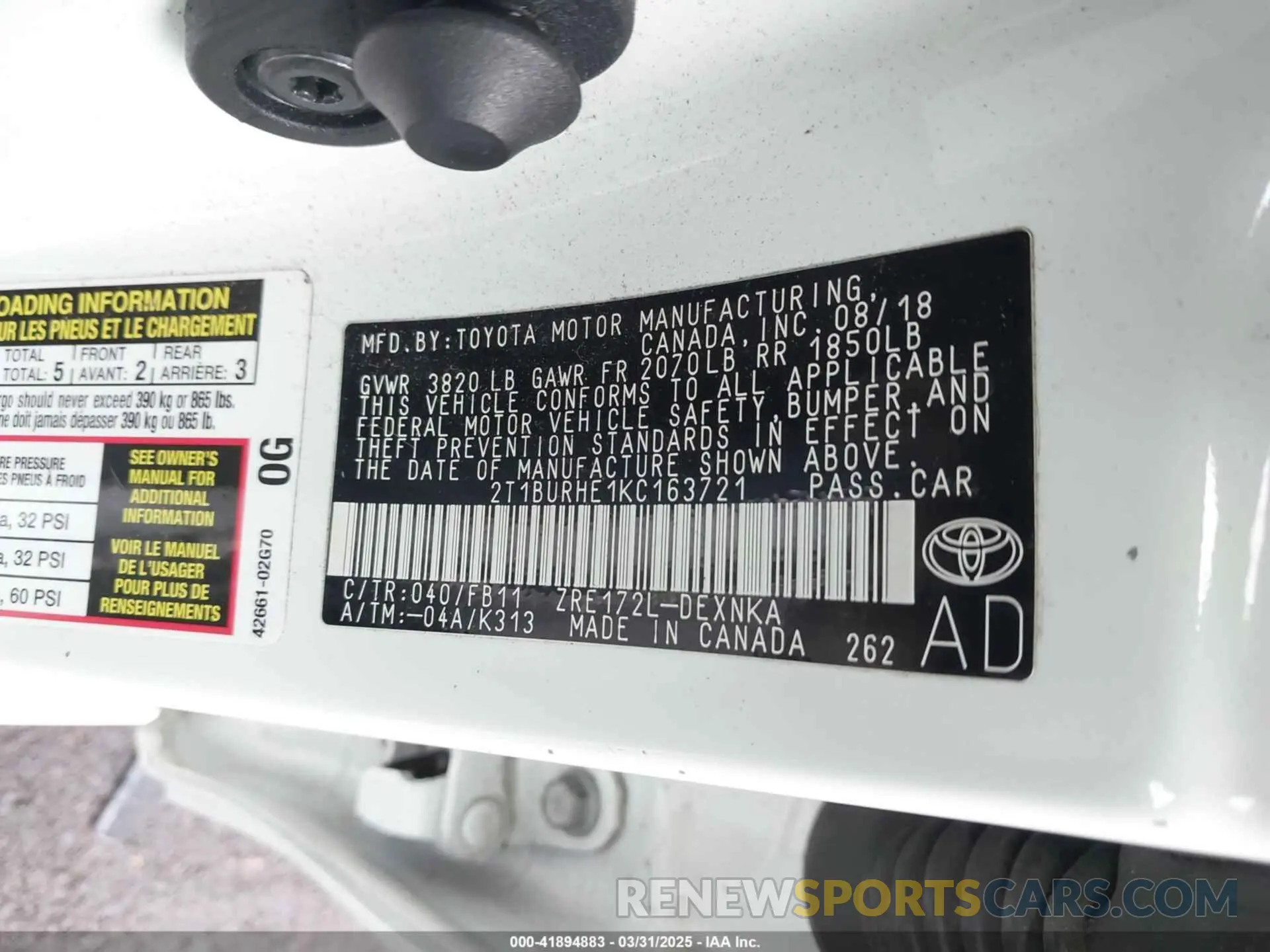 9 Photograph of a damaged car 2T1BURHE1KC163721 TOYOTA COROLLA 2019