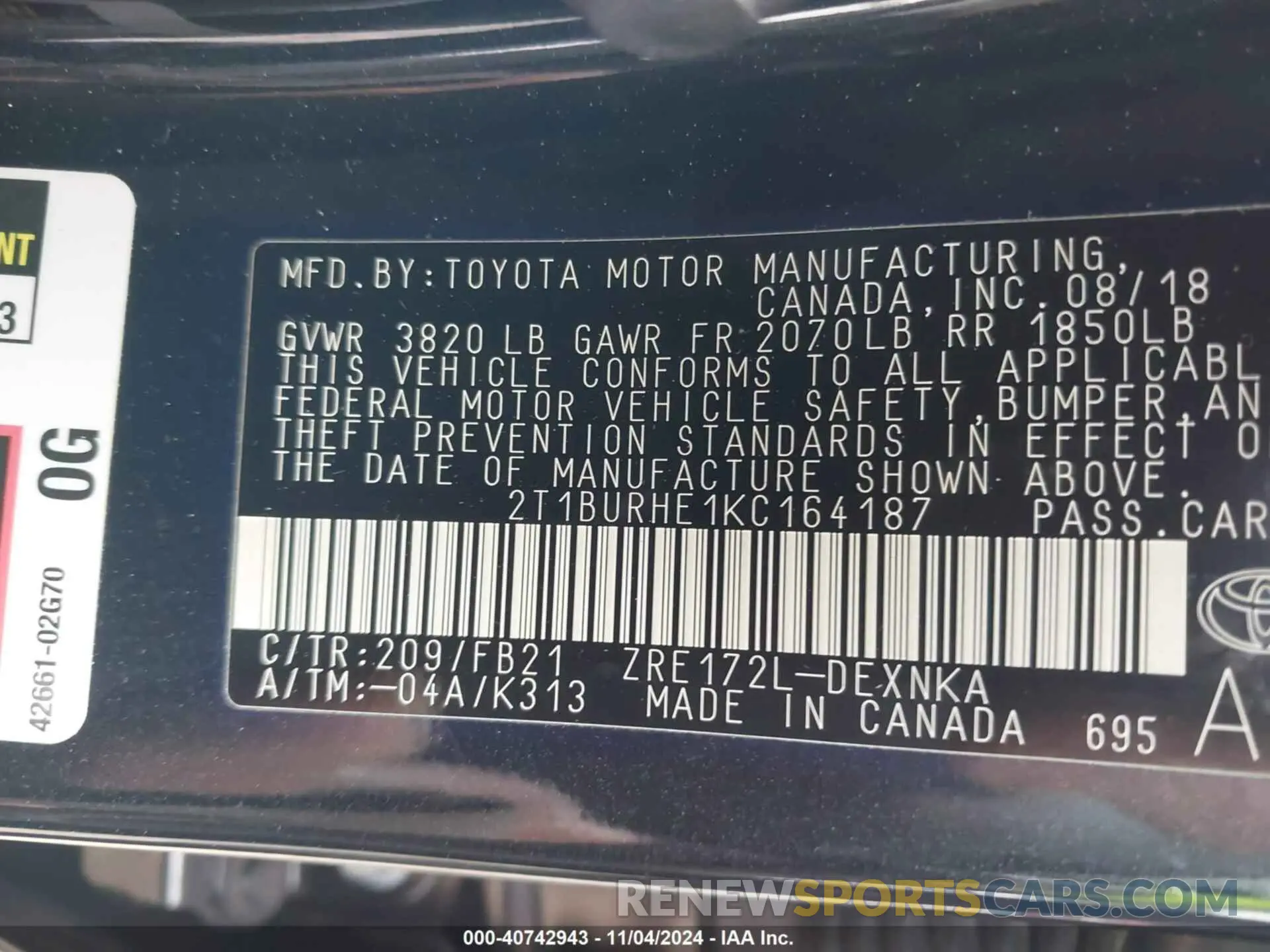 9 Photograph of a damaged car 2T1BURHE1KC164187 TOYOTA COROLLA 2019