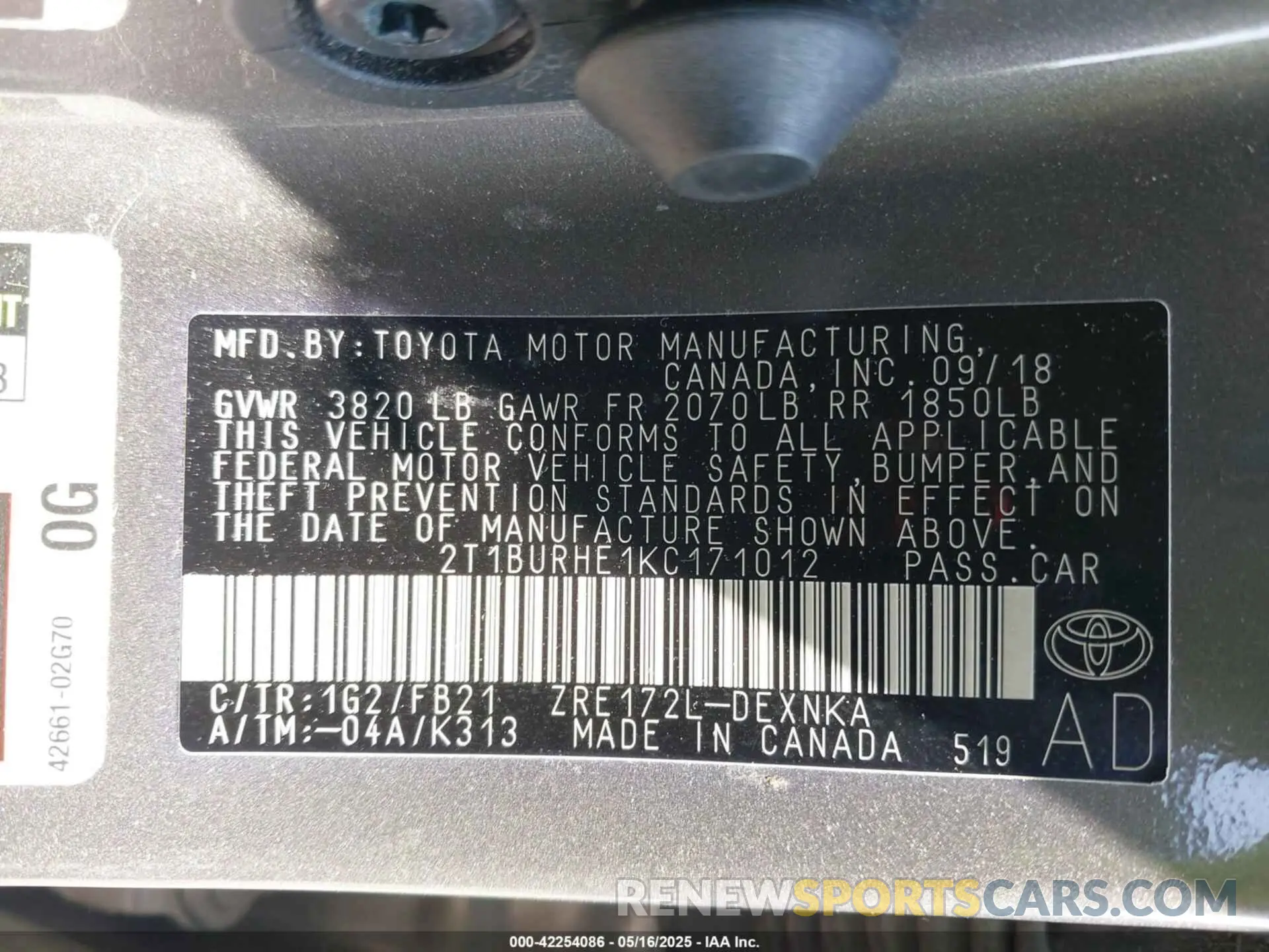 9 Photograph of a damaged car 2T1BURHE1KC171012 TOYOTA COROLLA 2019
