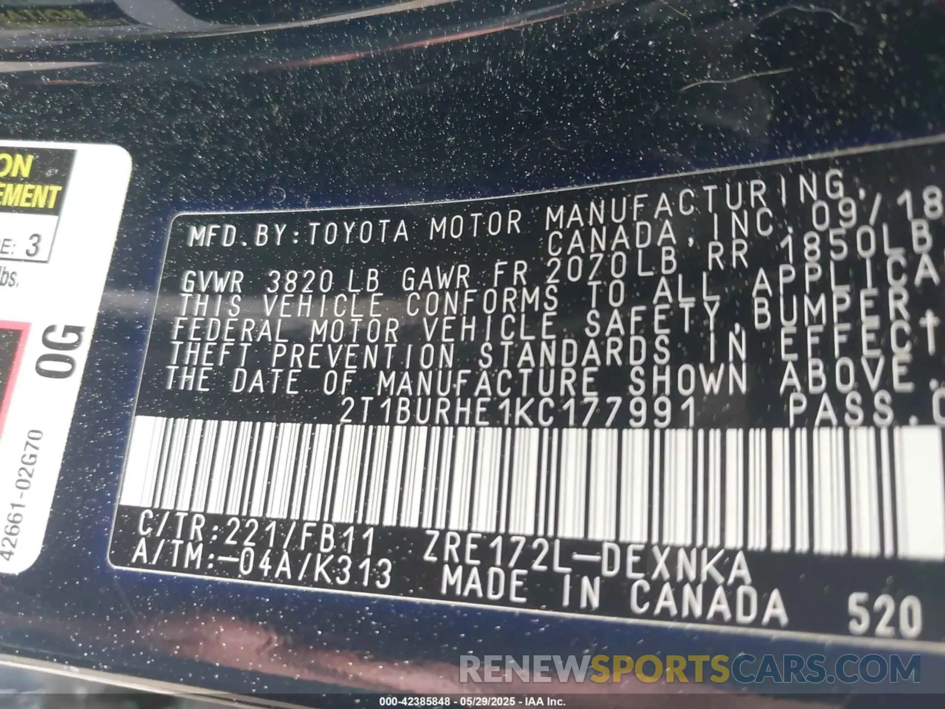 9 Photograph of a damaged car 2T1BURHE1KC177991 TOYOTA COROLLA 2019