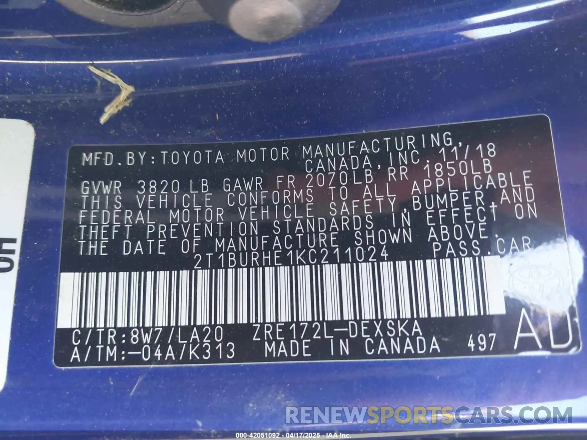 9 Photograph of a damaged car 2T1BURHE1KC211024 TOYOTA COROLLA 2019