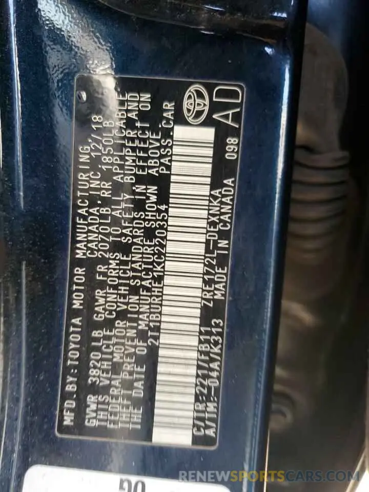 15 Photograph of a damaged car 2T1BURHE1KC220354 TOYOTA COROLLA 2019