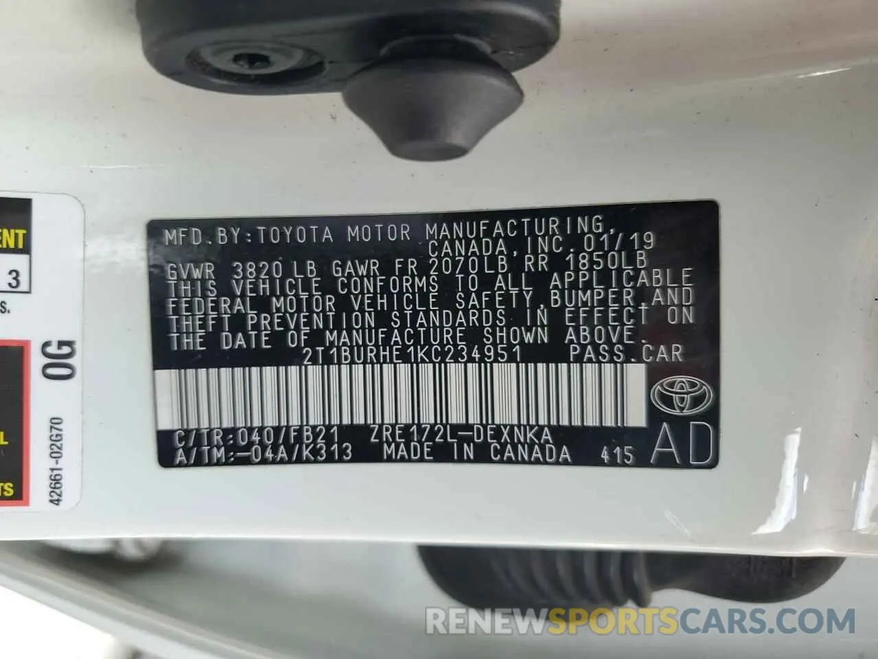 13 Photograph of a damaged car 2T1BURHE1KC234951 TOYOTA COROLLA 2019