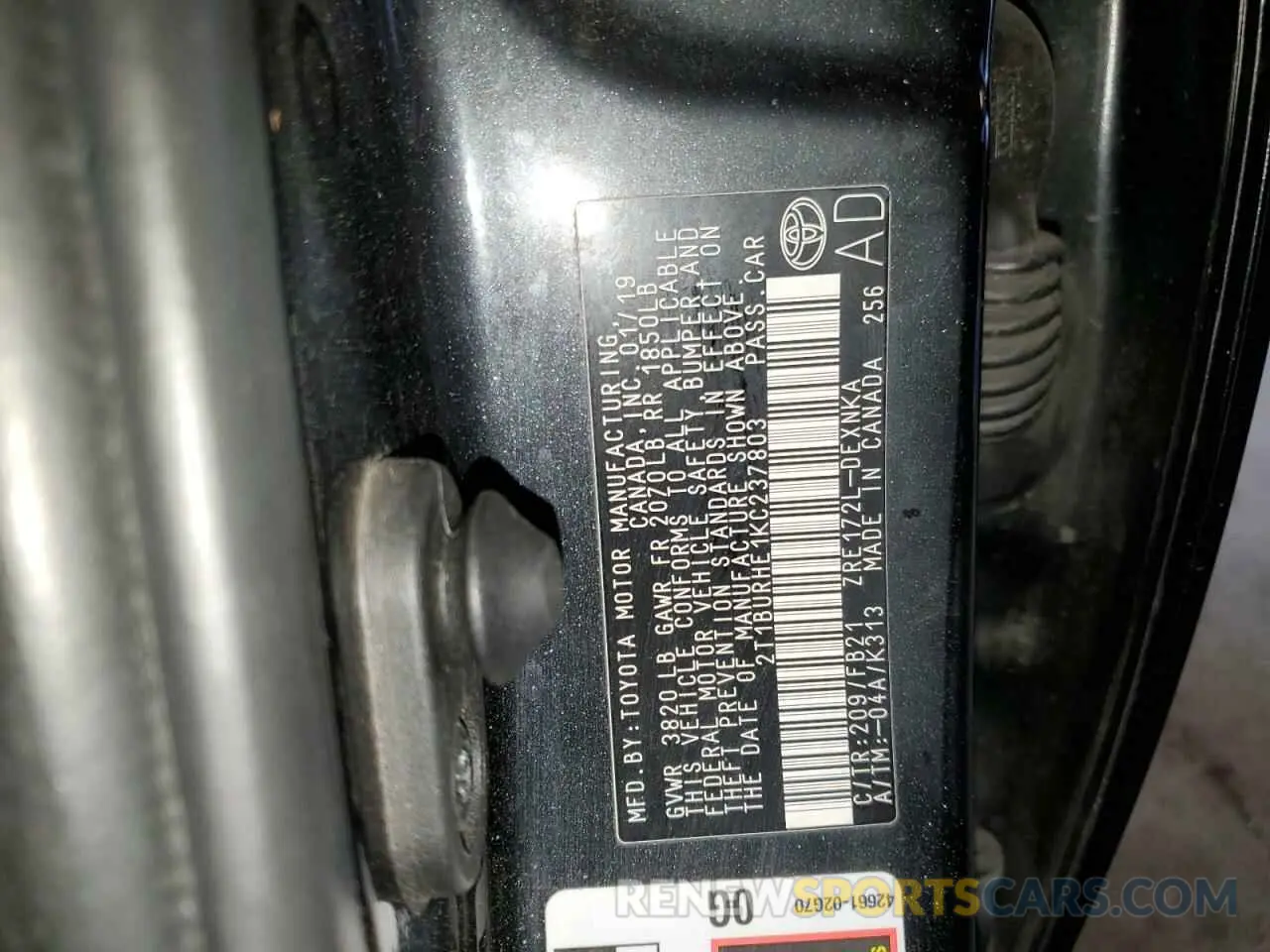 13 Photograph of a damaged car 2T1BURHE1KC237803 TOYOTA COROLLA 2019