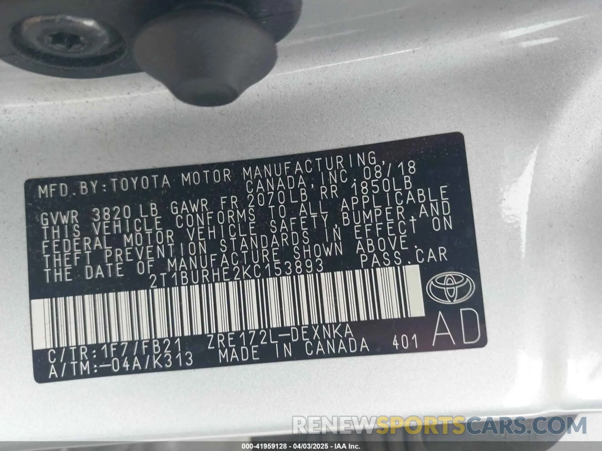9 Photograph of a damaged car 2T1BURHE2KC153893 TOYOTA COROLLA 2019