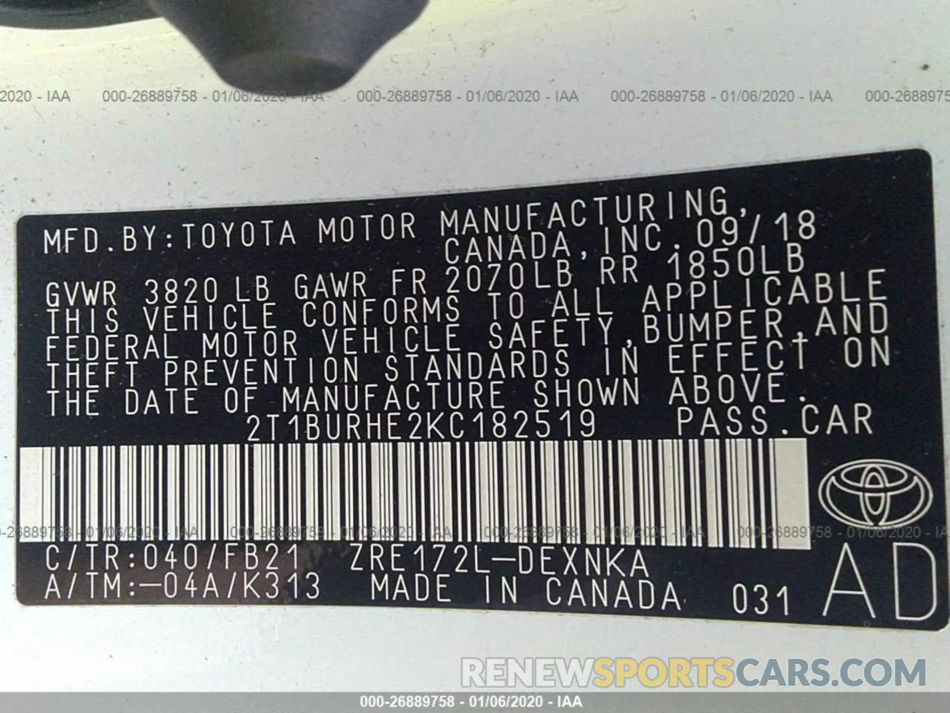 9 Photograph of a damaged car 2T1BURHE2KC182519 TOYOTA COROLLA 2019
