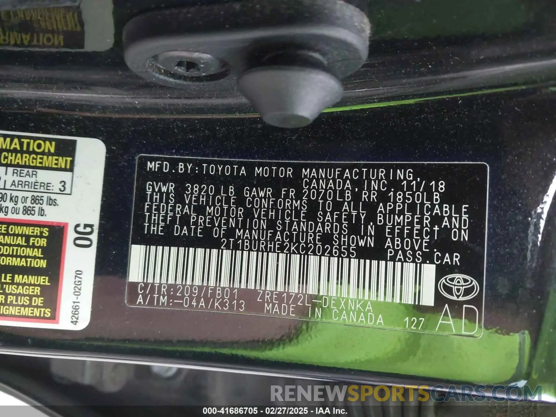 9 Photograph of a damaged car 2T1BURHE2KC202655 TOYOTA COROLLA 2019