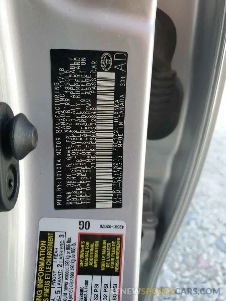 14 Photograph of a damaged car 2T1BURHE2KC202848 TOYOTA COROLLA 2019