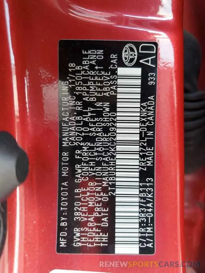 13 Photograph of a damaged car 2T1BURHE2KC209220 TOYOTA COROLLA 2019