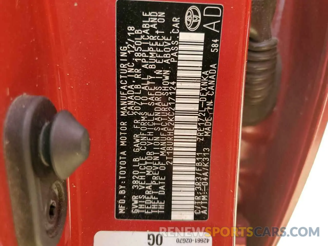 13 Photograph of a damaged car 2T1BURHE2KC217124 TOYOTA COROLLA 2019