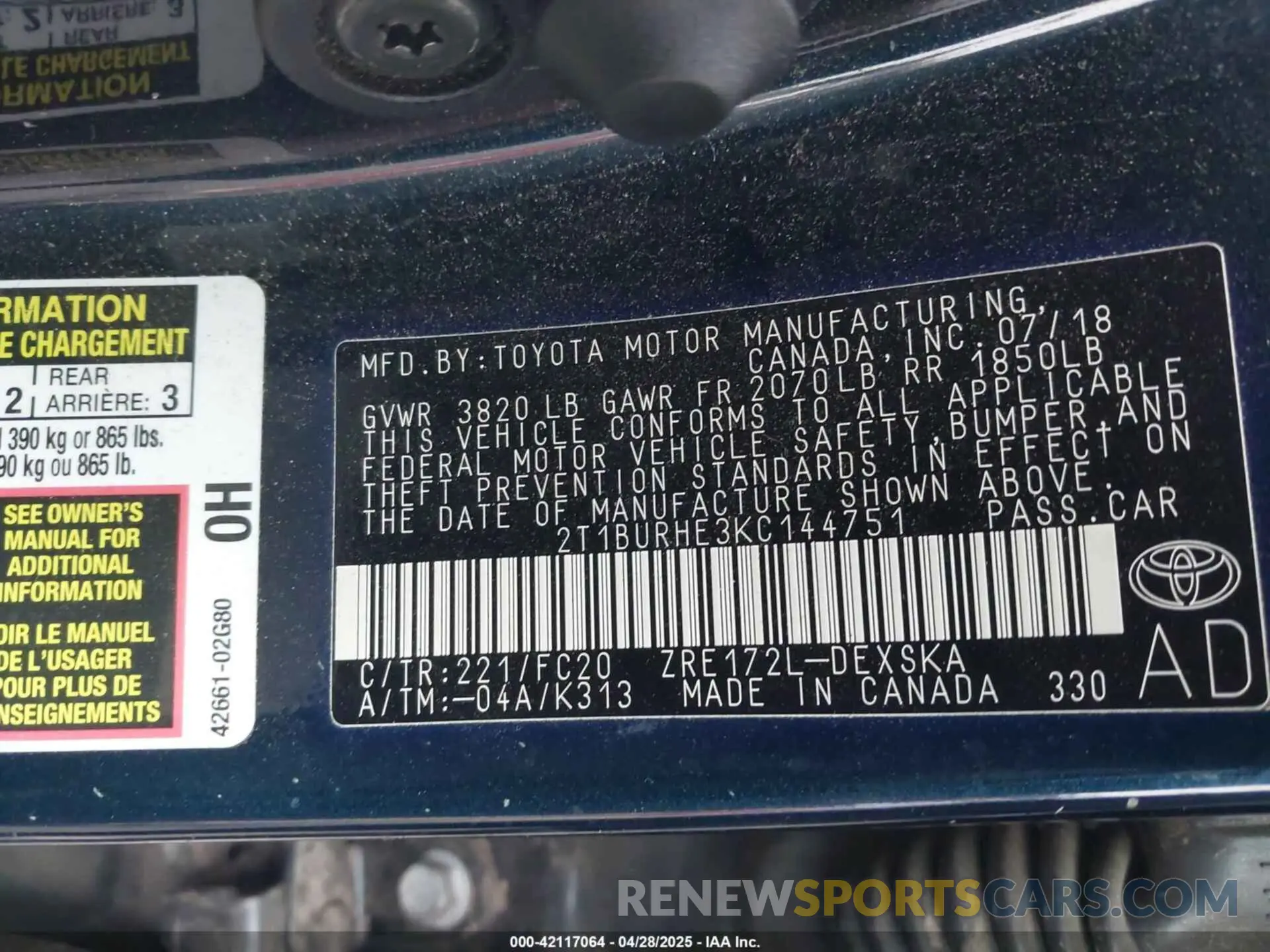 9 Photograph of a damaged car 2T1BURHE3KC144751 TOYOTA COROLLA 2019