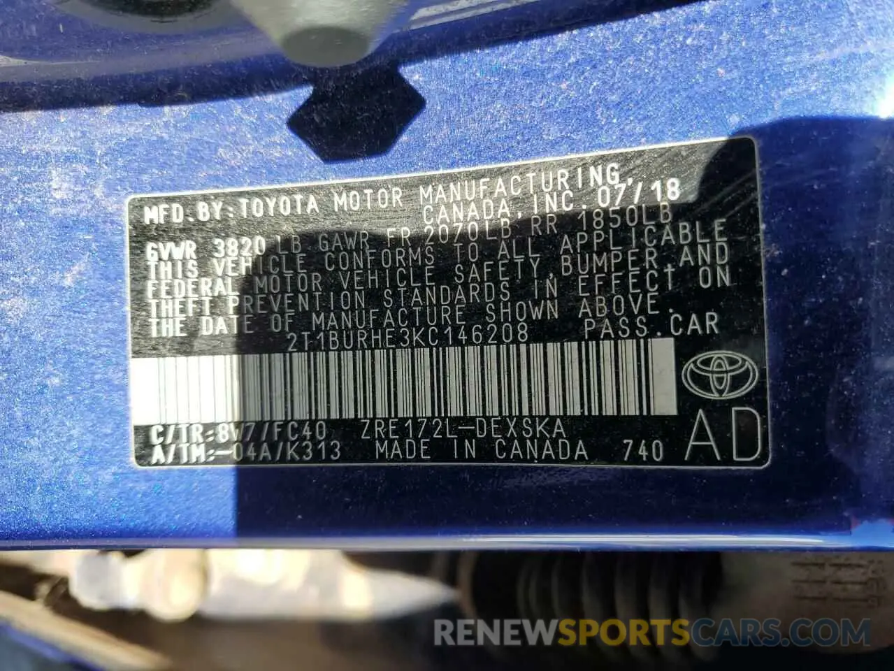 13 Photograph of a damaged car 2T1BURHE3KC146208 TOYOTA COROLLA 2019